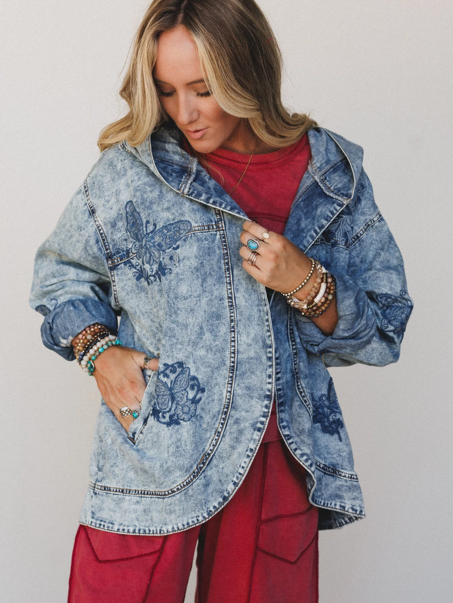 Butterfly Lady Embroidered Jacket - Denim - Image 5