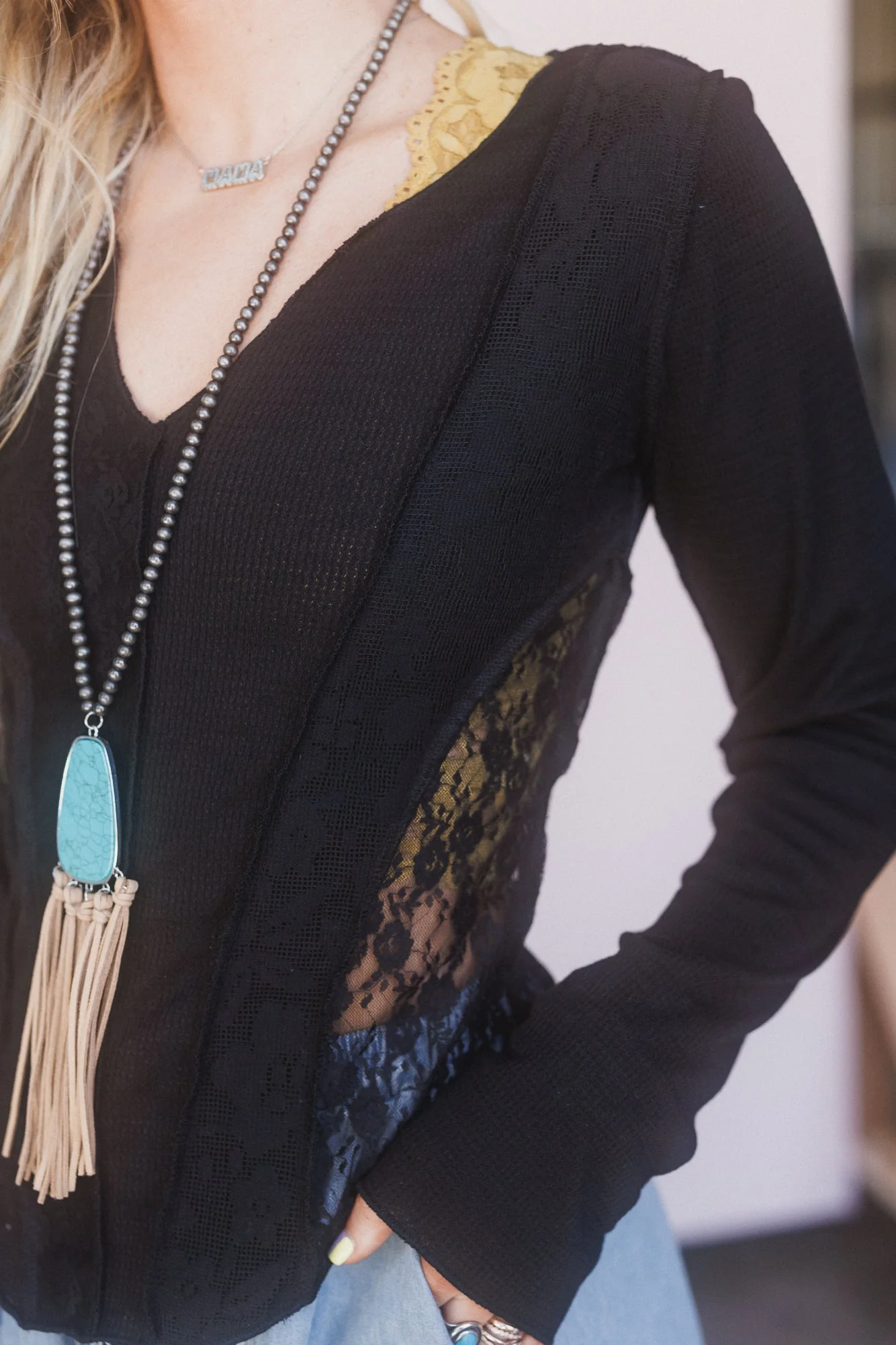 Caia Long Sleeve Lace Top - Black - Image 3