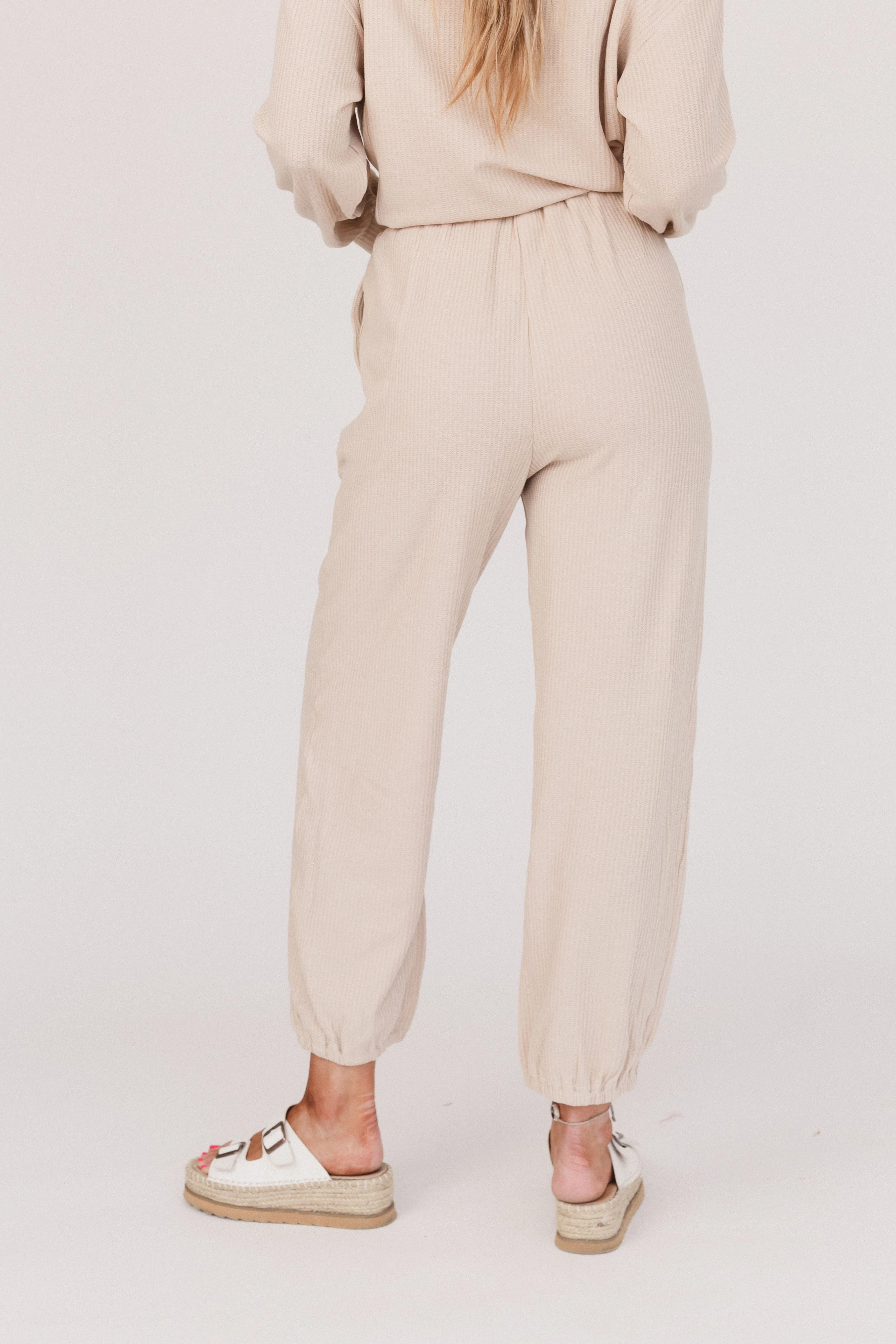 Calling The Shots Waffle Knit Set - Beige - Image 7