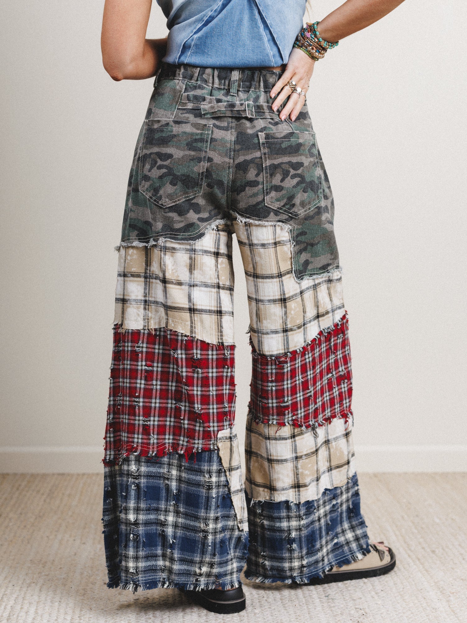 Camo Meets Plaid Wide Leg Pants - Camo Multi - Image 4