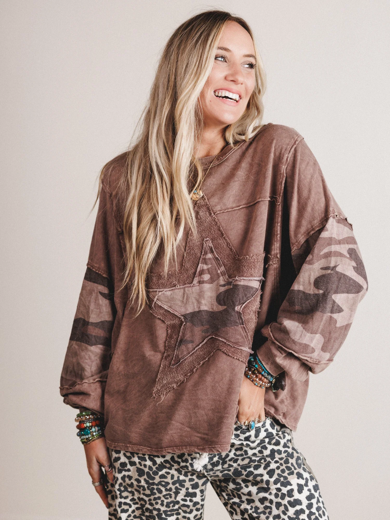 Camo Starlet Long Sleeve Top - Chocolate - Pre Order - Image 2