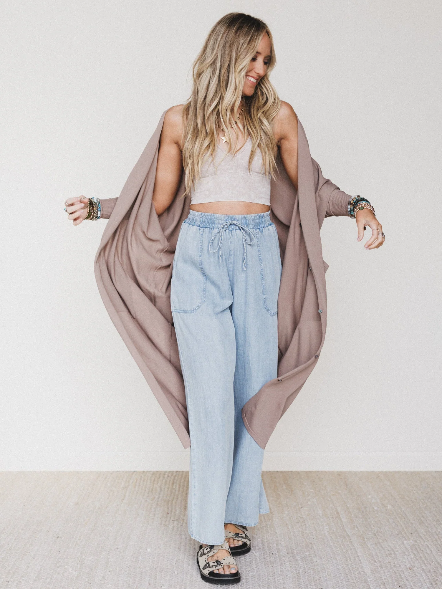 Casual Step Wide Leg Pants - Light Denim - Image 5