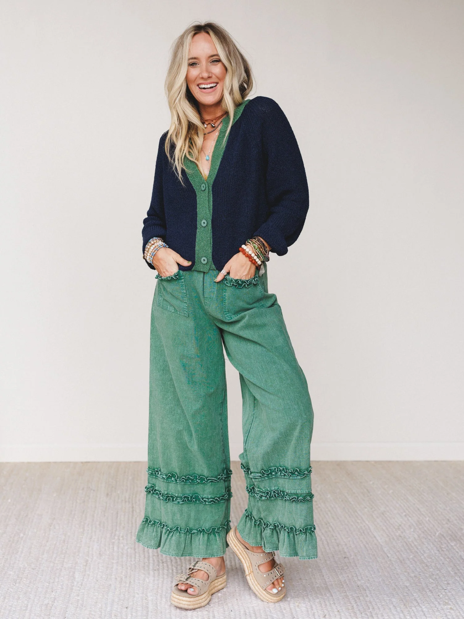 Chase The Horizon Ruffle Pants - Green - Image 7