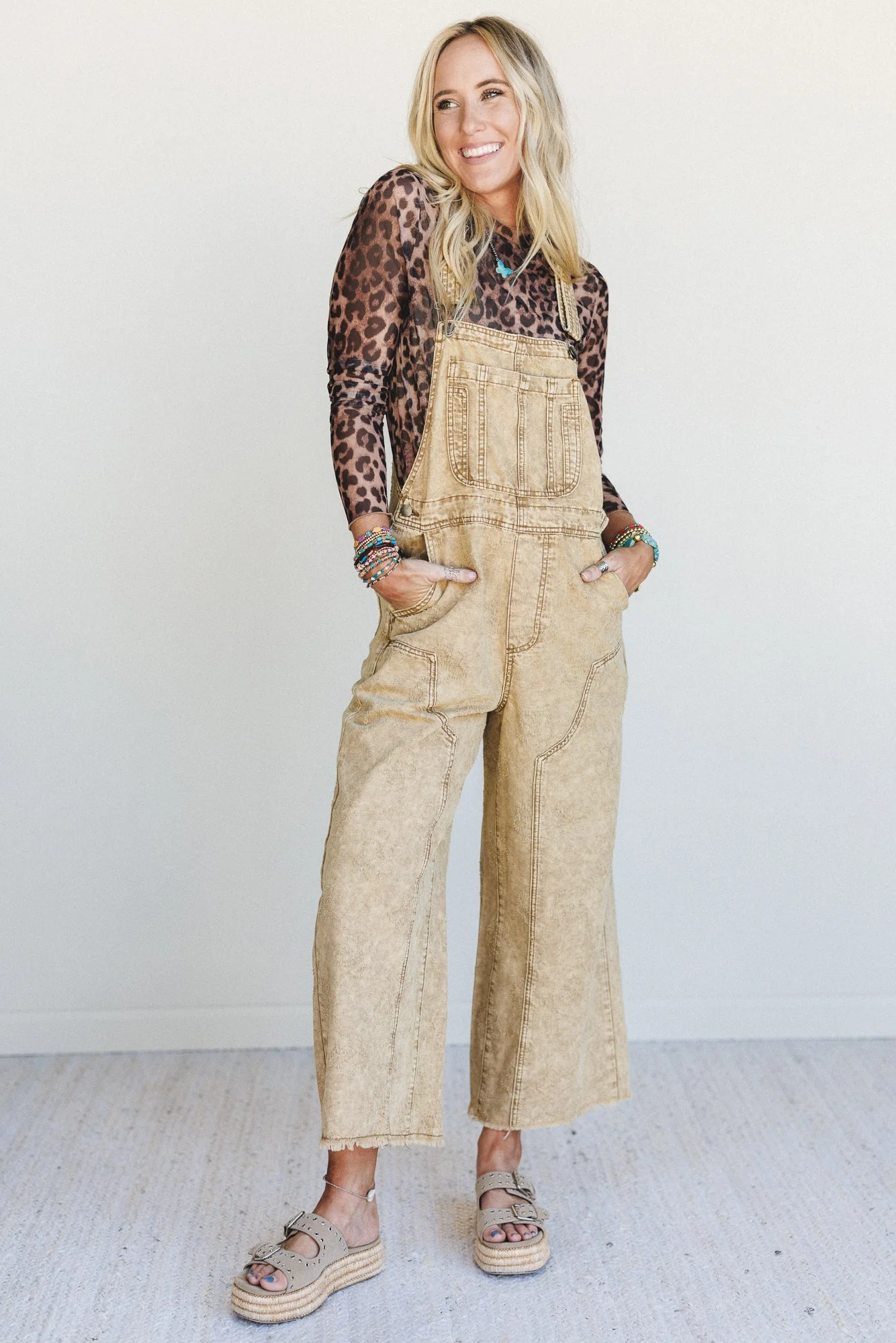 Chasing Horizons Flower Pattern Overalls - Walnut - Image 4
