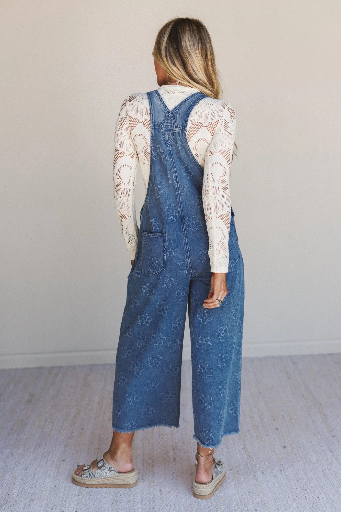 Chasing Horizons Flower Pattern Overalls - Washed Denim - Image 7