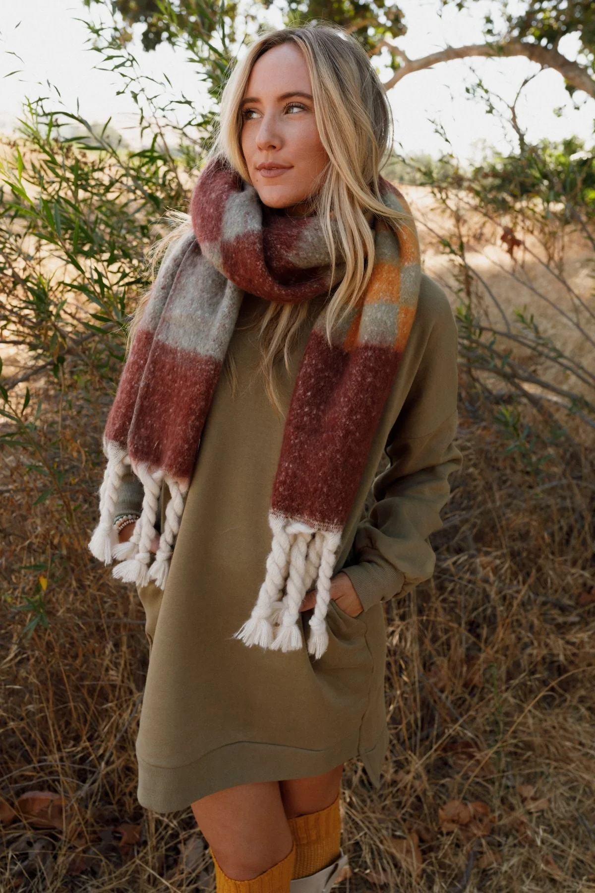 Check Me Out Tassel Scarf - Brown - Image 6