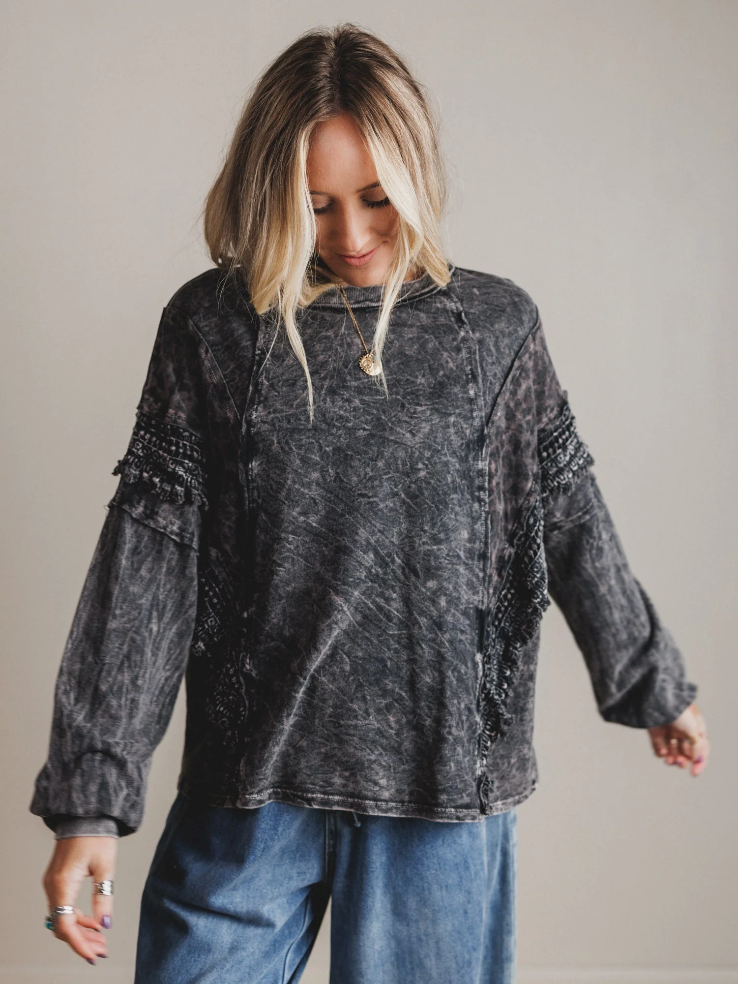 Cheetah Saloon Oversized Long Sleeve Top - Ash Black - Image 6