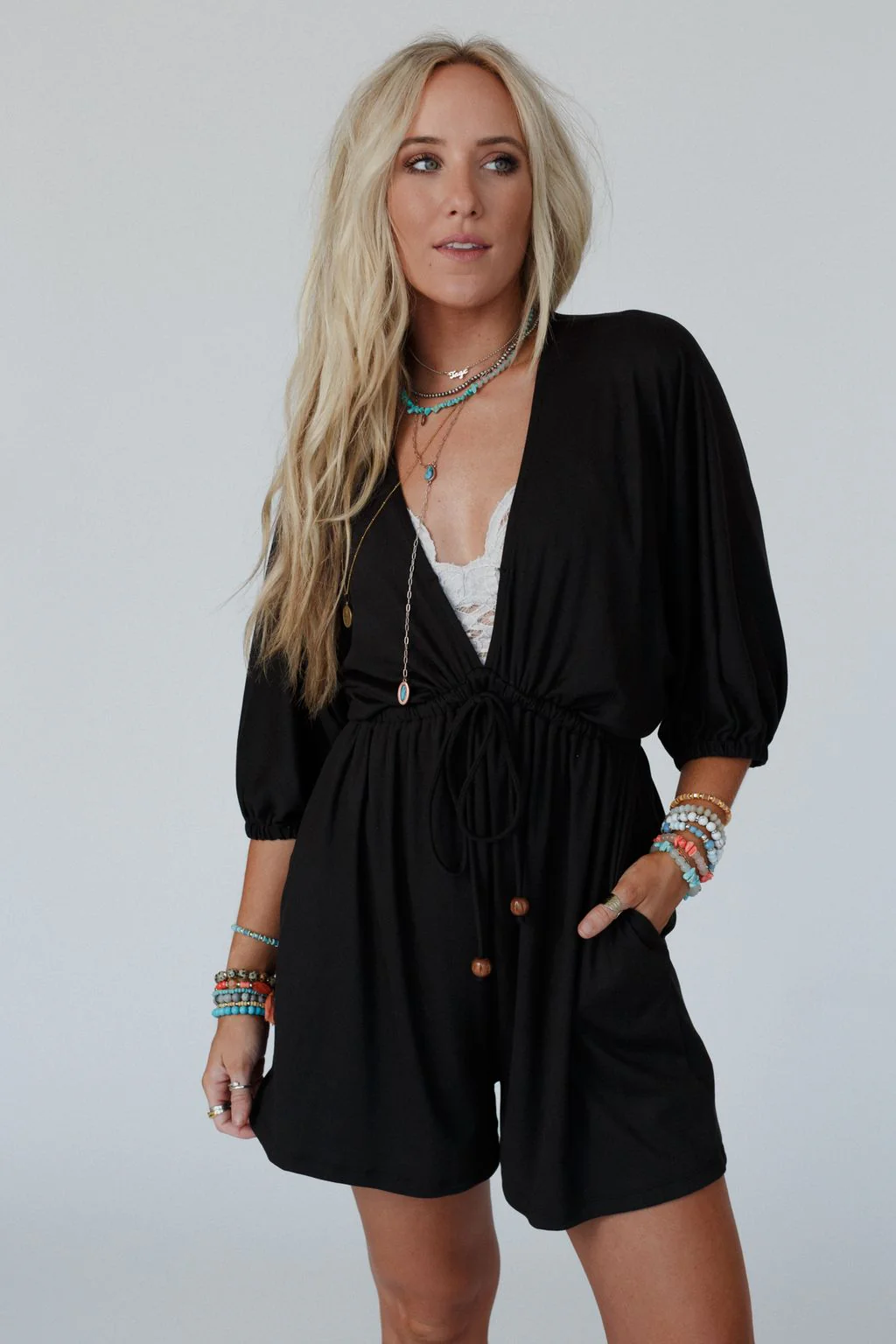 The Nest City Days Drawstring Romper - Black - Image 2