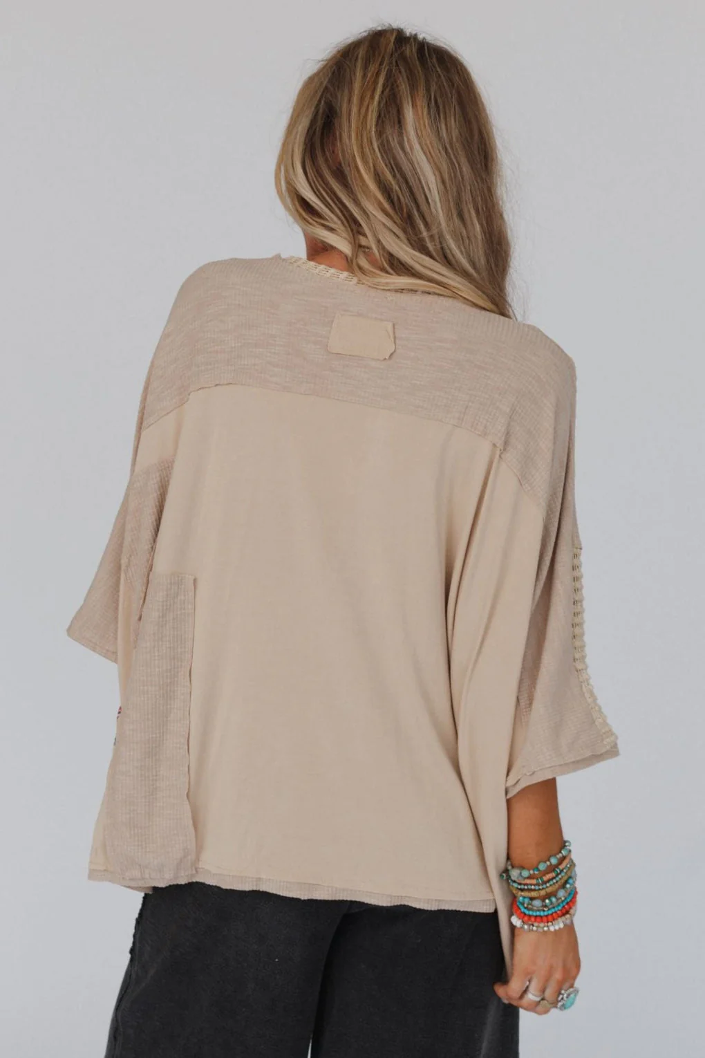 City Drifter Oversized Contrast Top - Taupe - Image 5