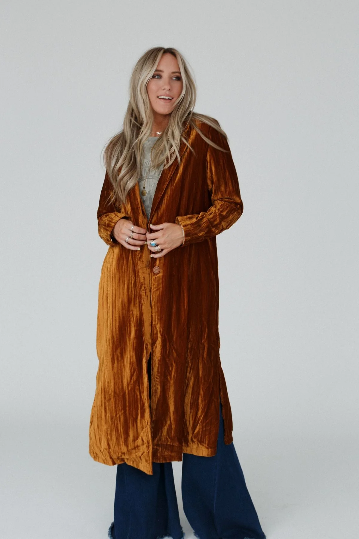 City Walks Velvet Duster Coat - Camel - Image 8