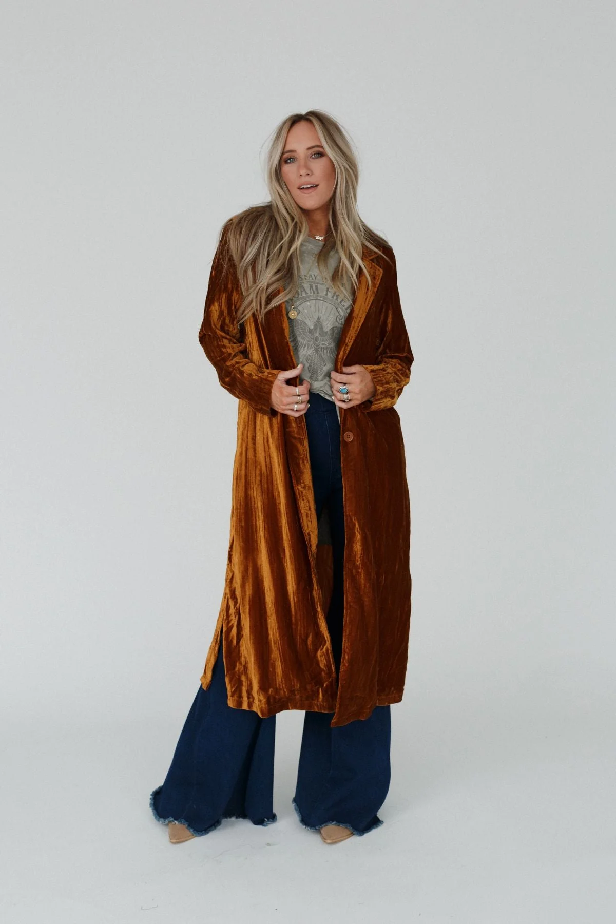 City Walks Velvet Duster Coat - Camel - Image 9