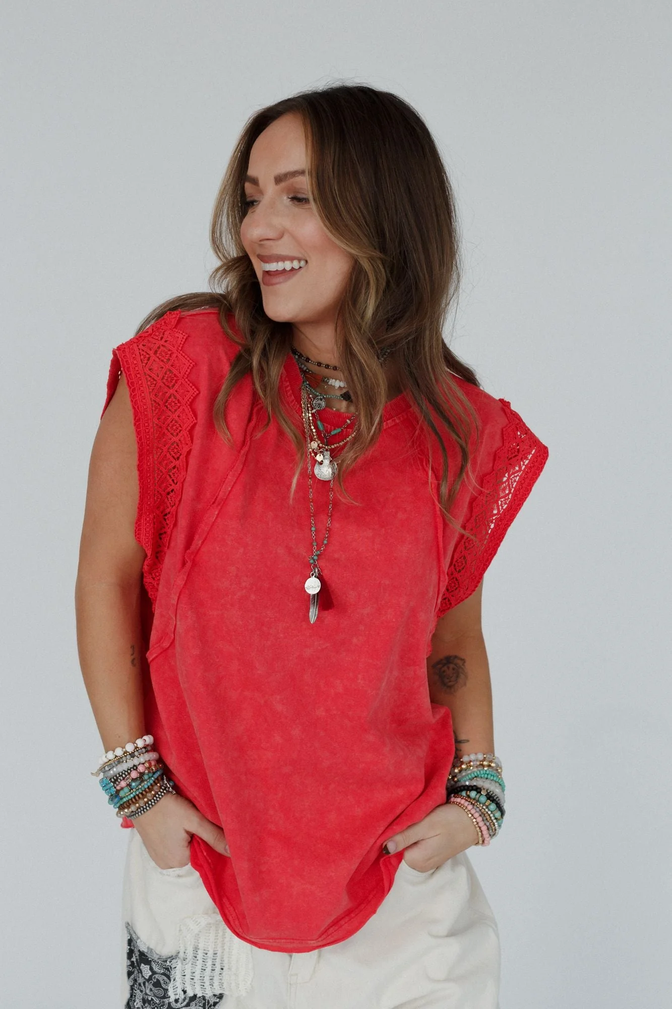 Clean Cut Short Sleeve Top - Red - Image 6
