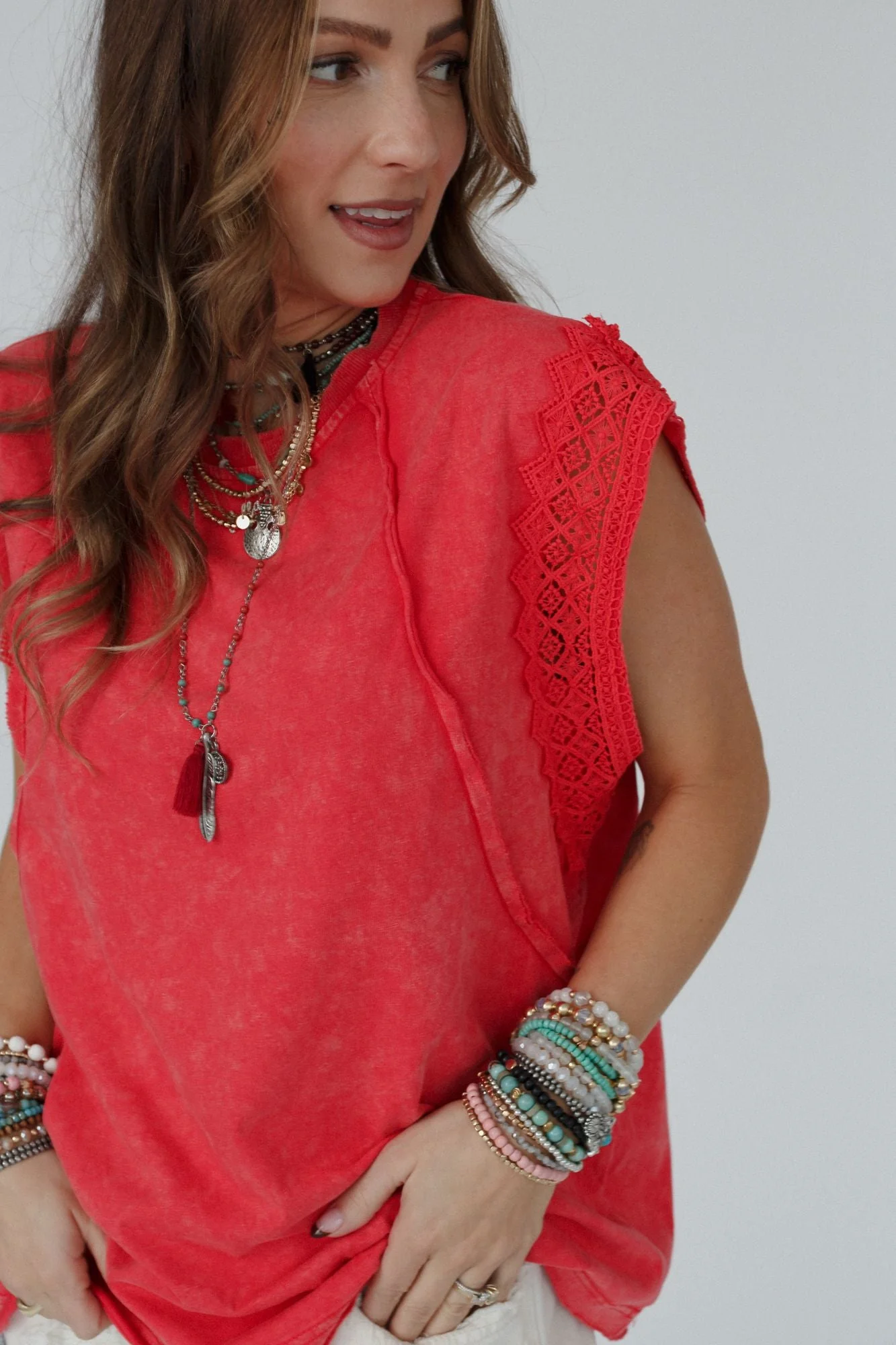 Clean Cut Short Sleeve Top - Red - Image 2