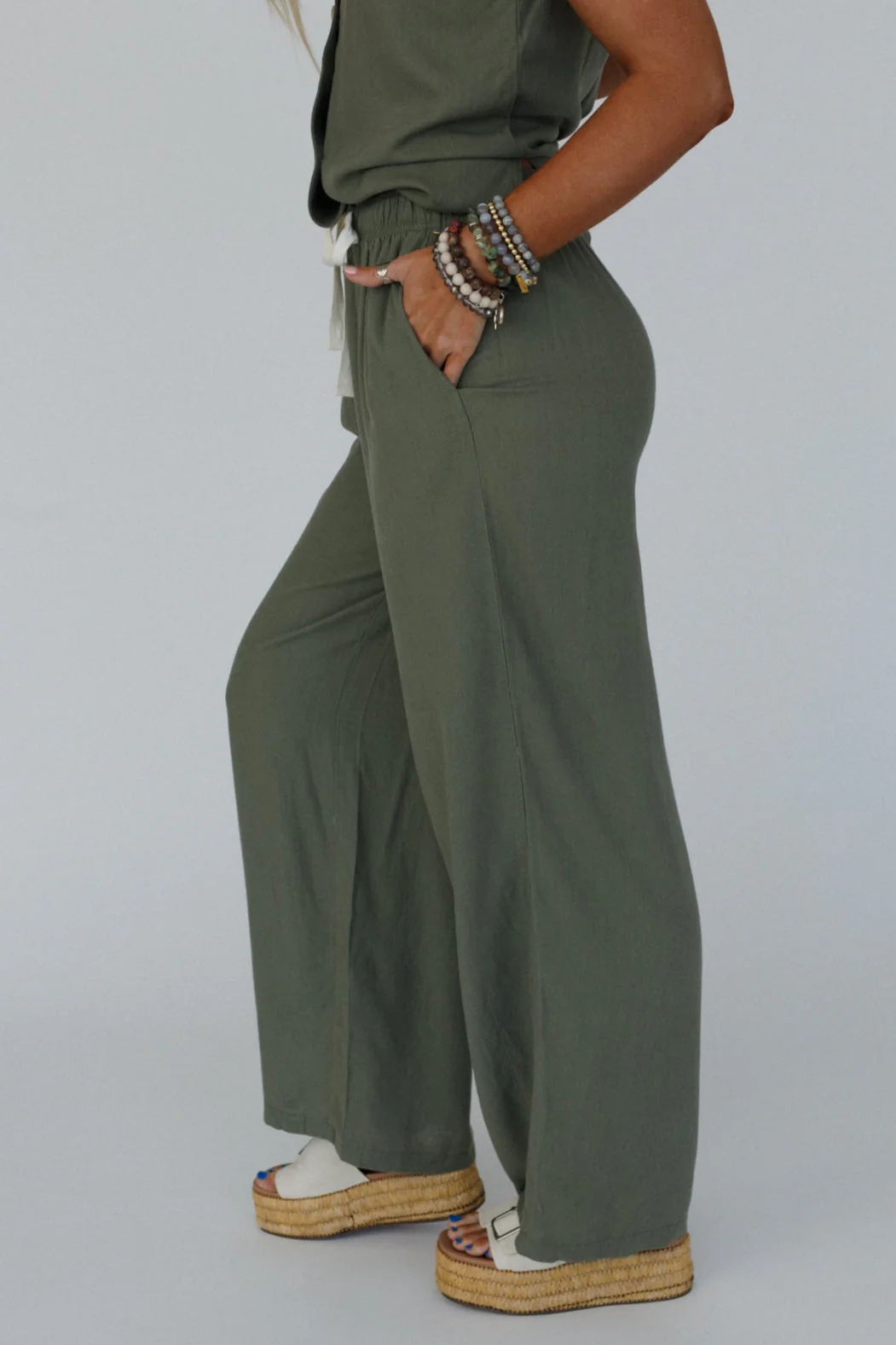 Coastal Ease Drawstring Pants - Olive - Image 2