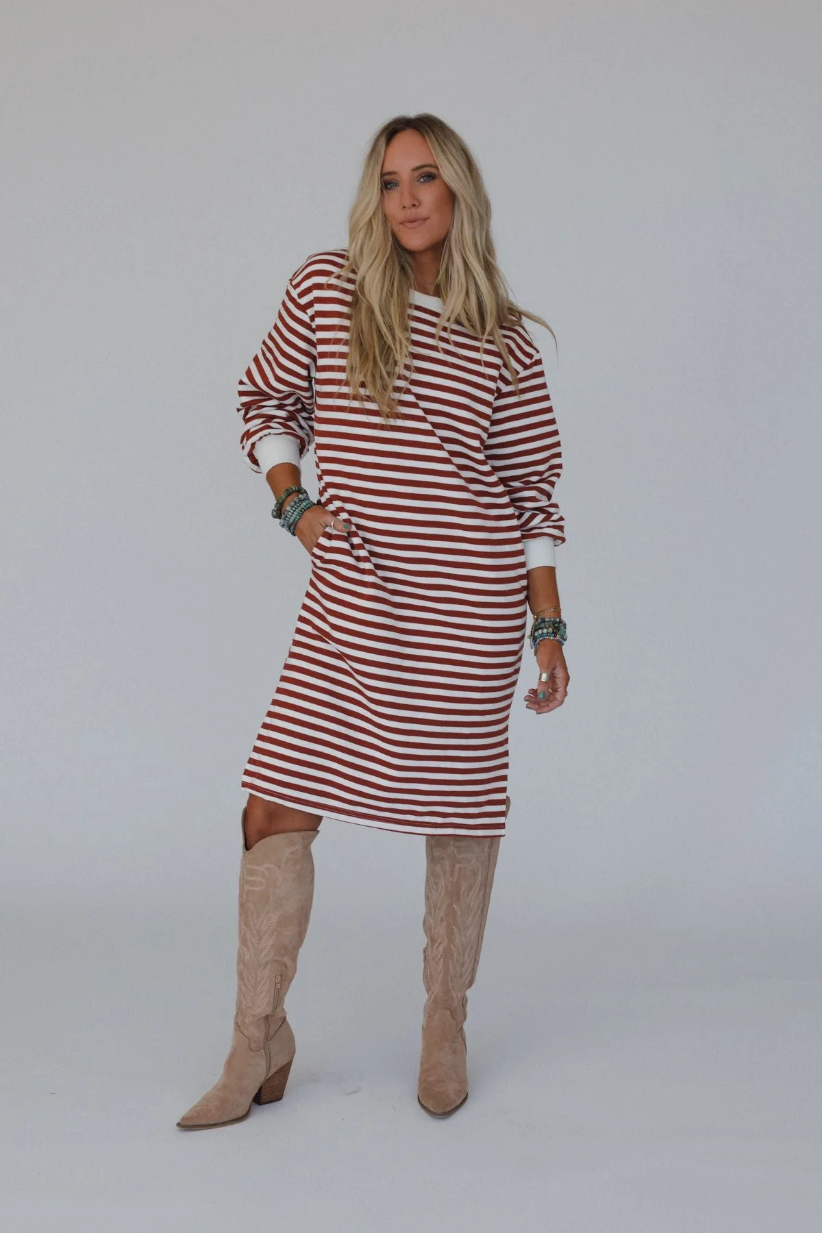 Coastal Stripes Midi Dress - Red Multi - Image 4