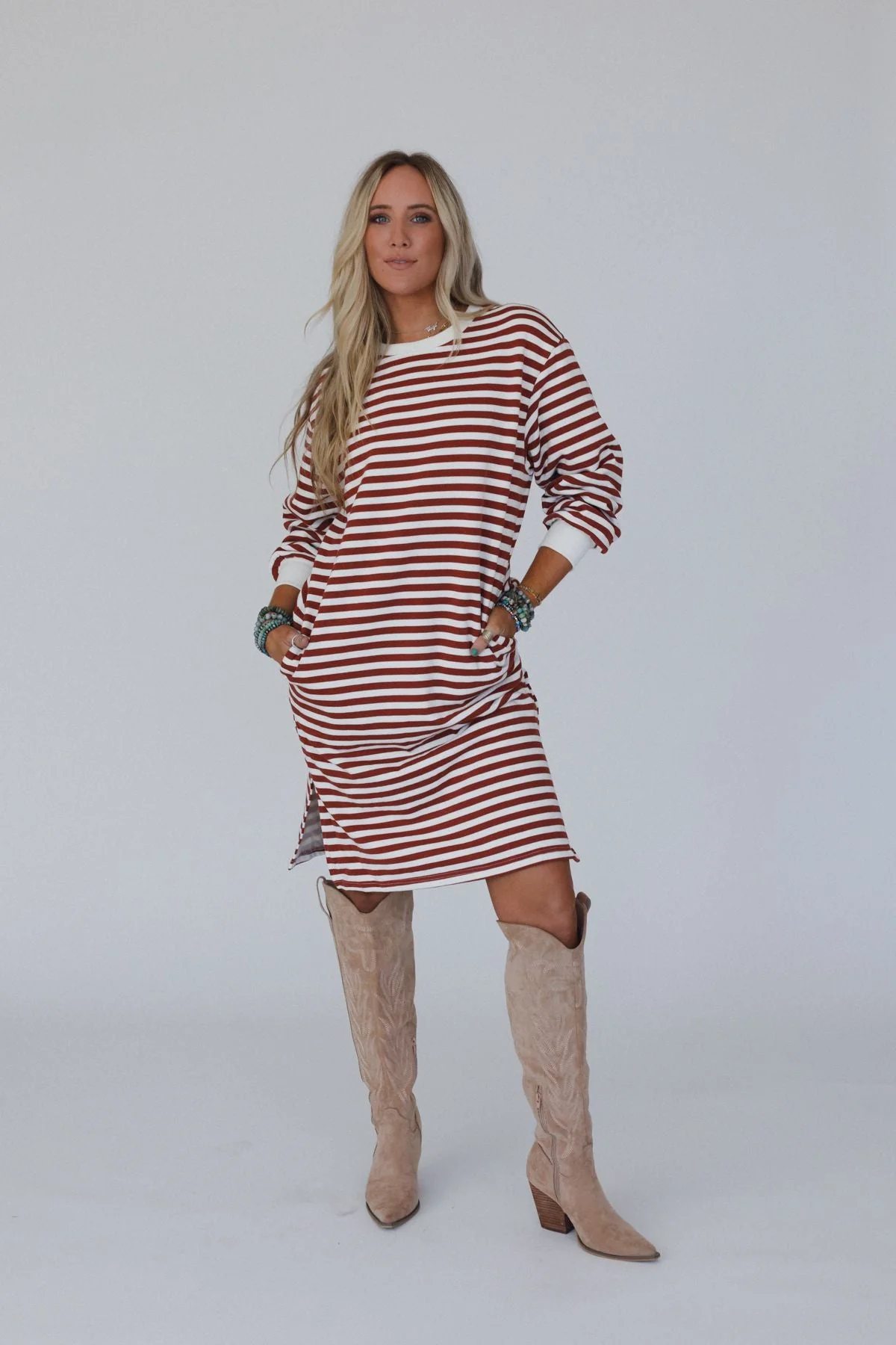 Coastal Stripes Midi Dress - Red Multi - Image 3