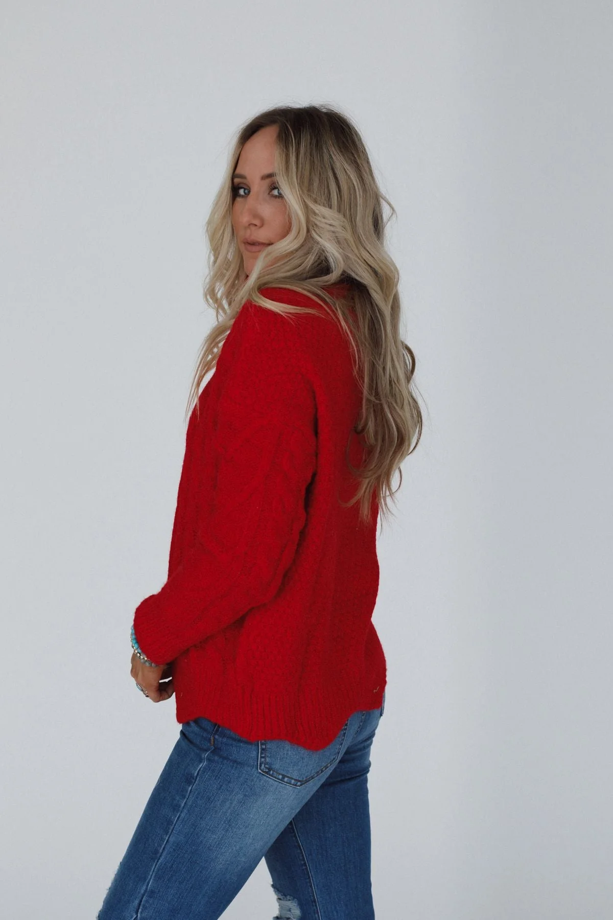 Coffee Chats Scallop Hem Sweater - Ruby - Image 4