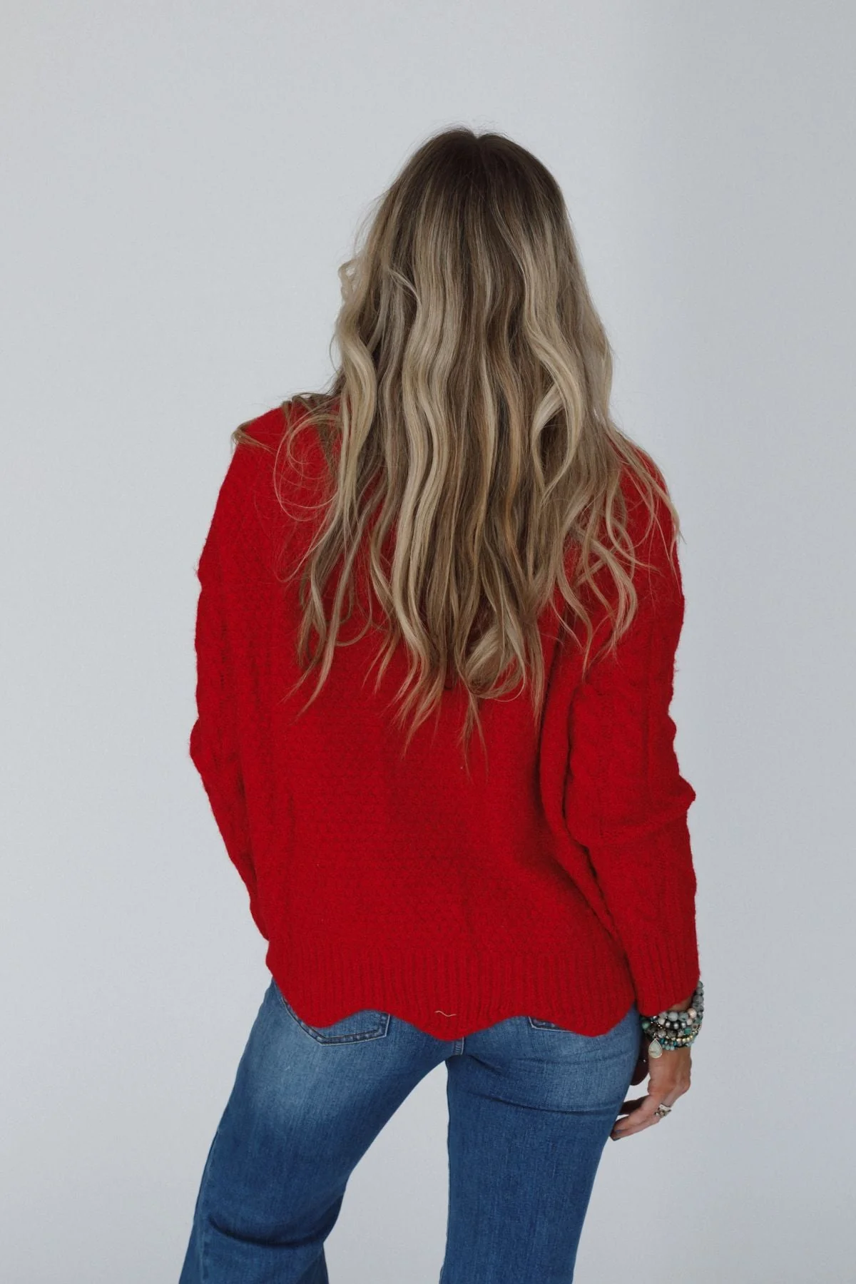 Coffee Chats Scallop Hem Sweater - Ruby - Image 5