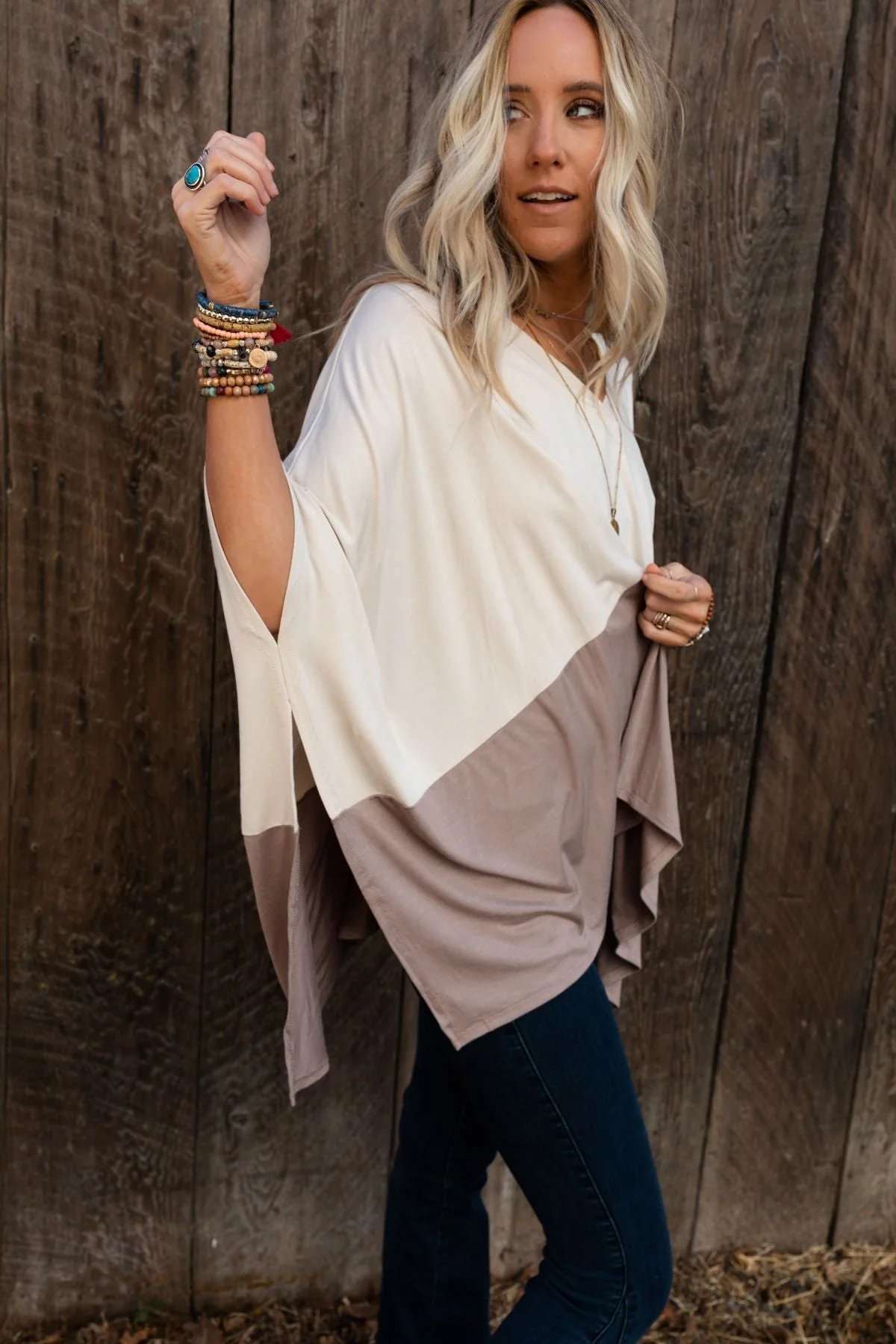 The Nest Coffee Sunsets V Neck Top - Cream Mocha - Image 8