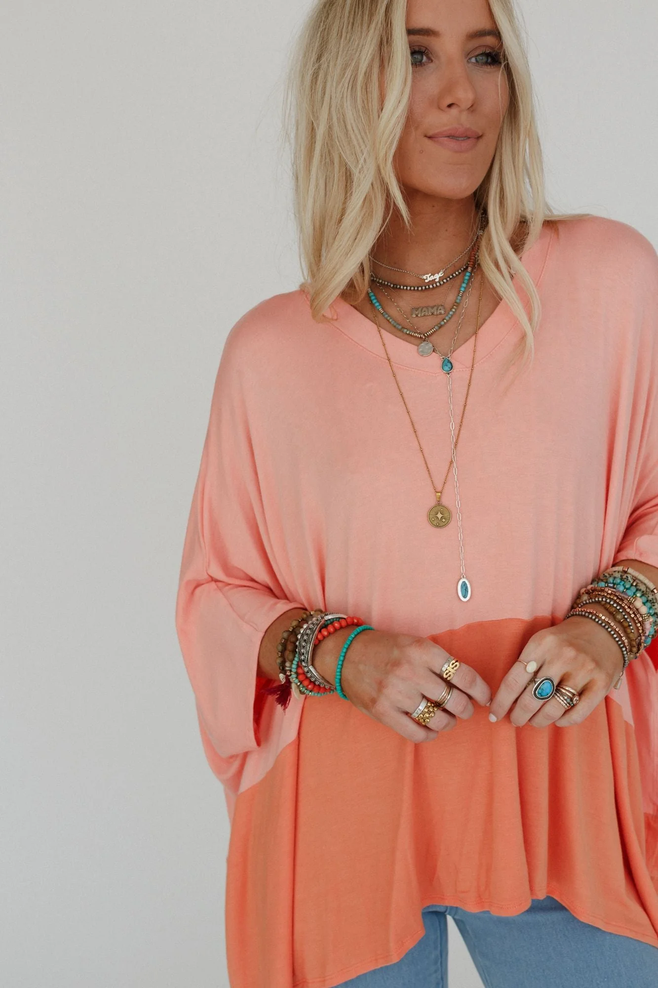 The Nest Coffee Sunsets V Neck Top - Dark Peach Tangerine - Image 3