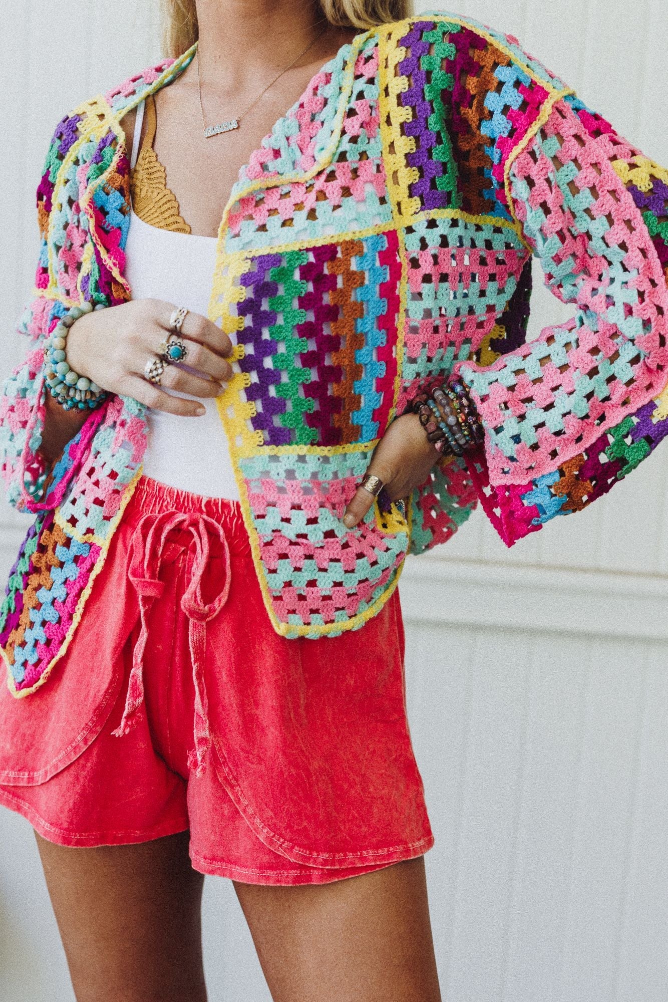 Colorwaves Crochet Cardigan - Pink - Image 5