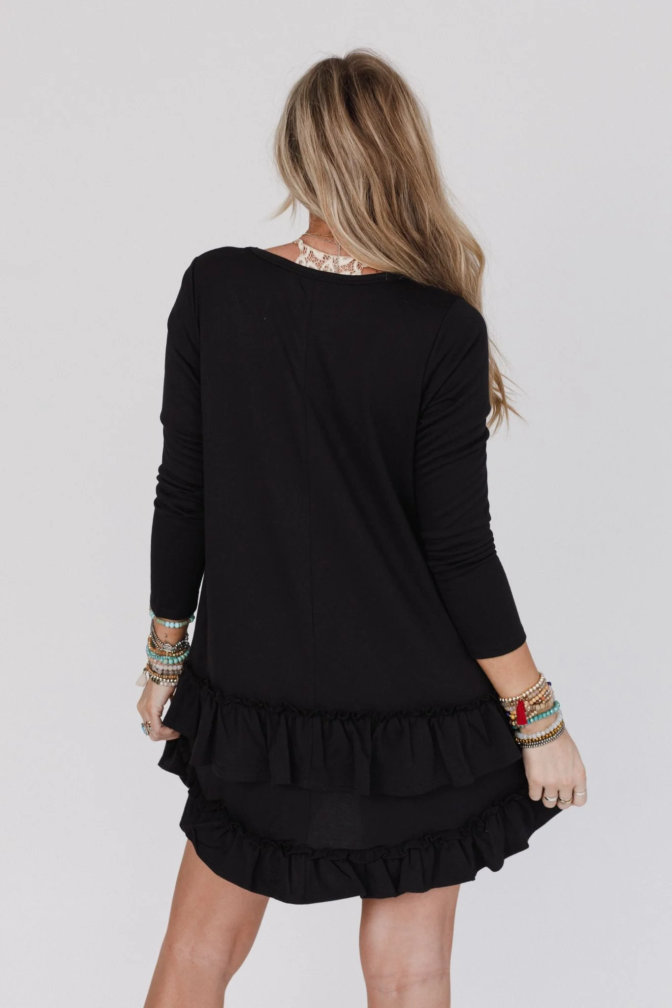 The Nest Constance Ruffle Hem Long Sleeve Dress - Black - Image 8