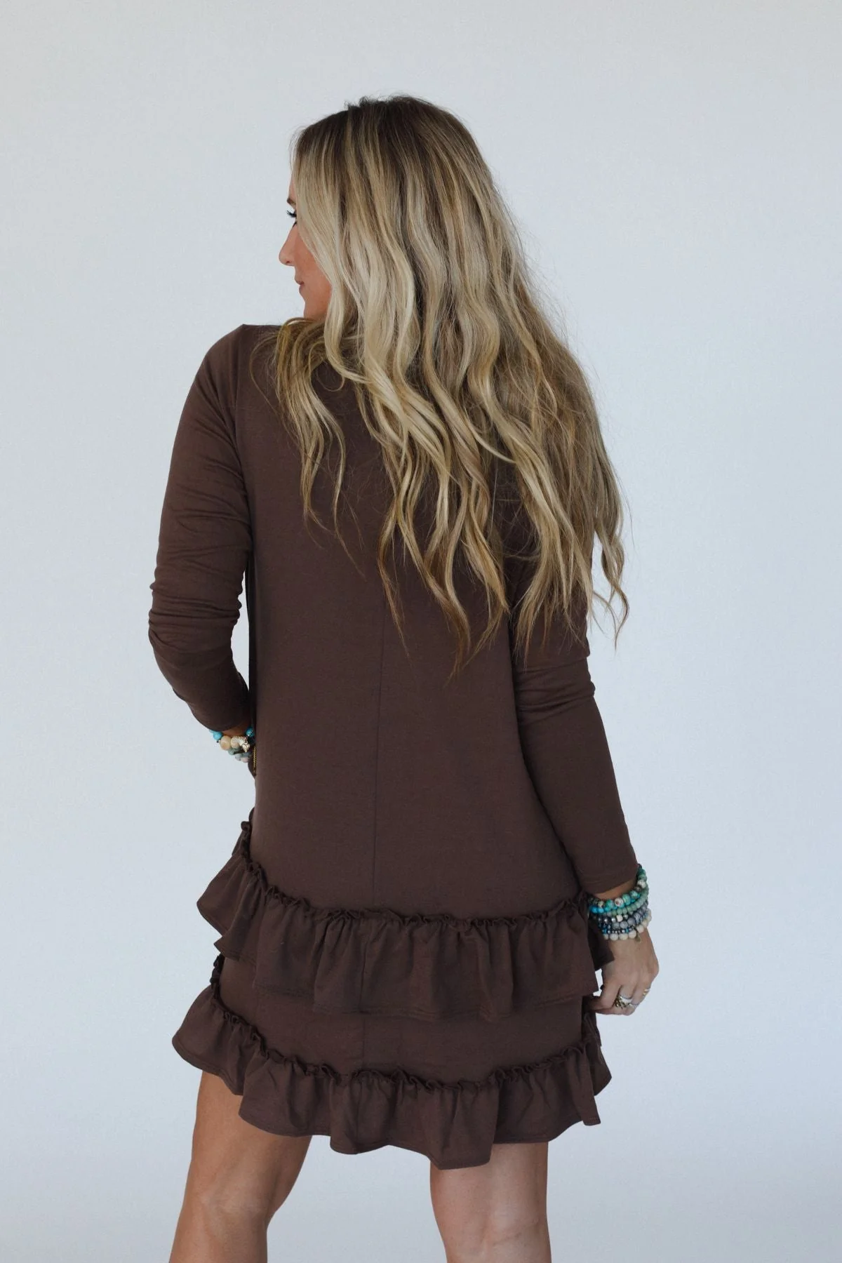 The Nest Constance Ruffle Hem Long Sleeve Dress - Khaki - Image 3