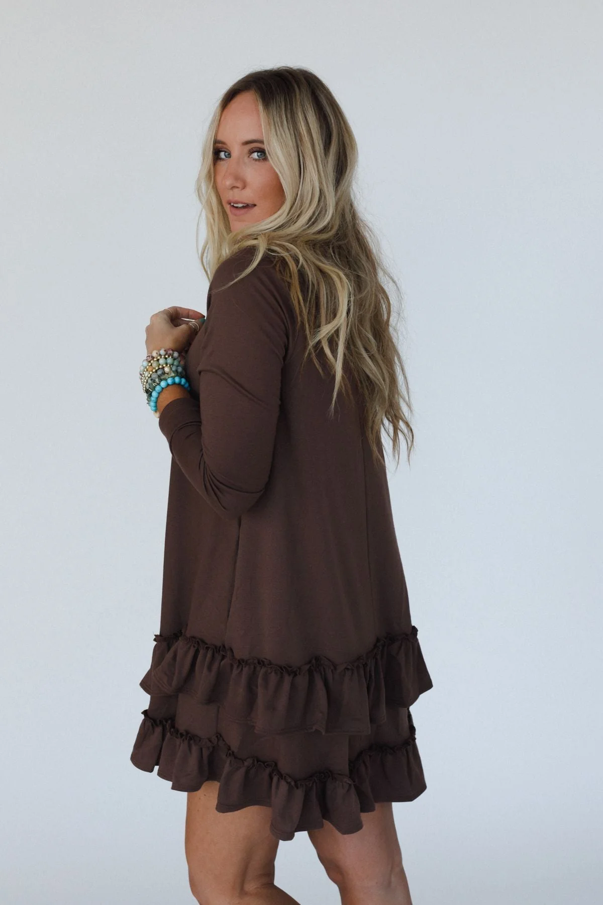 The Nest Constance Ruffle Hem Long Sleeve Dress - Khaki - Image 6