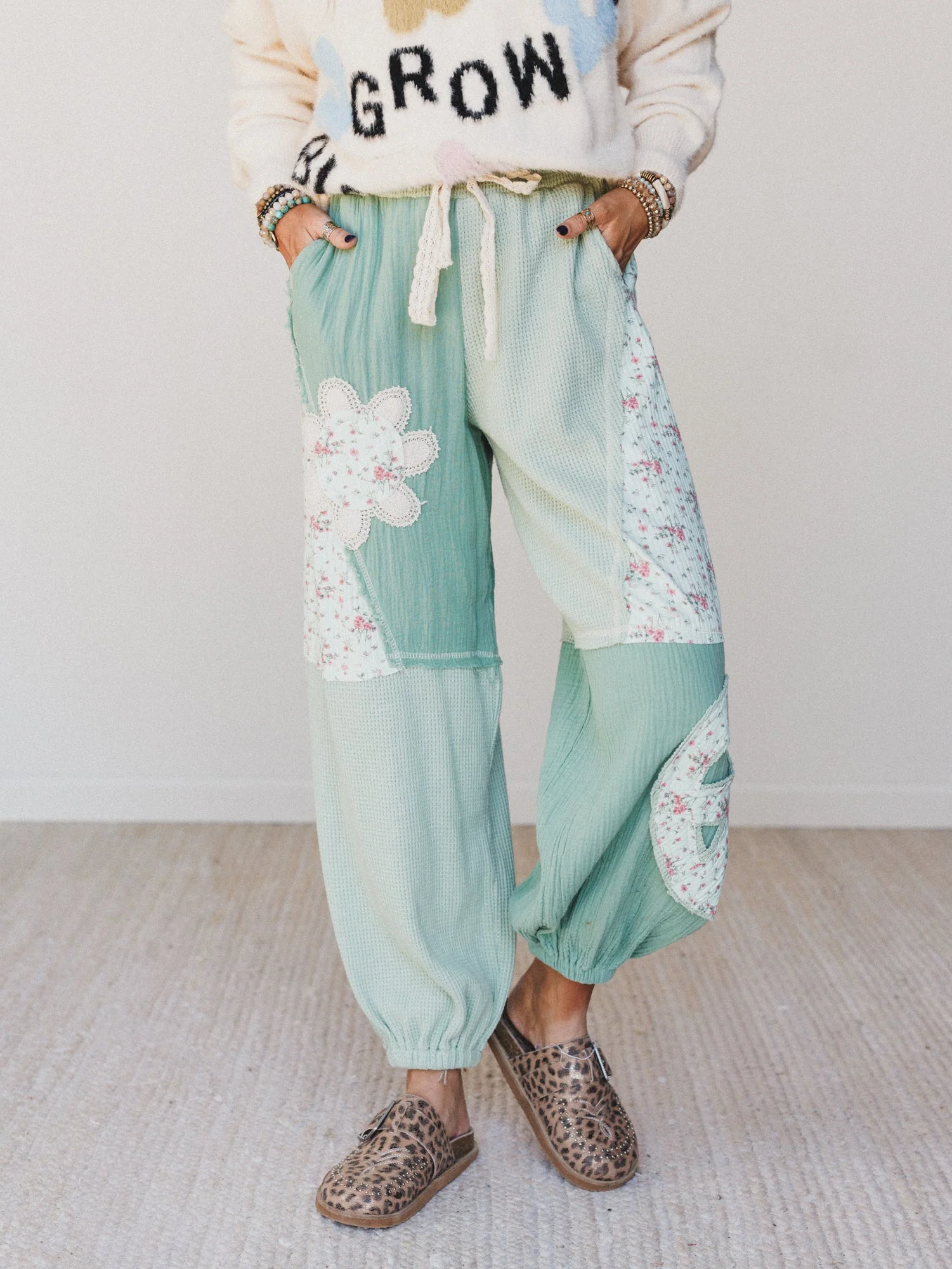 Cool Girl Patch Work Pants - Mint Green - Image 2