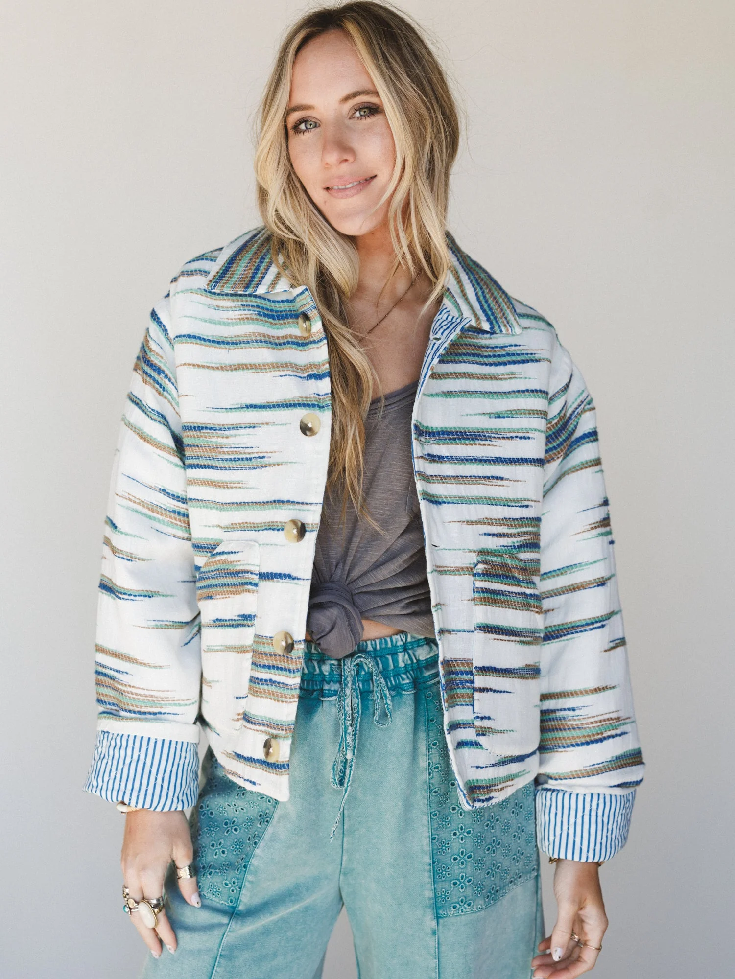 Cool Lines Jacket - Ivory Blue Green - Image 2