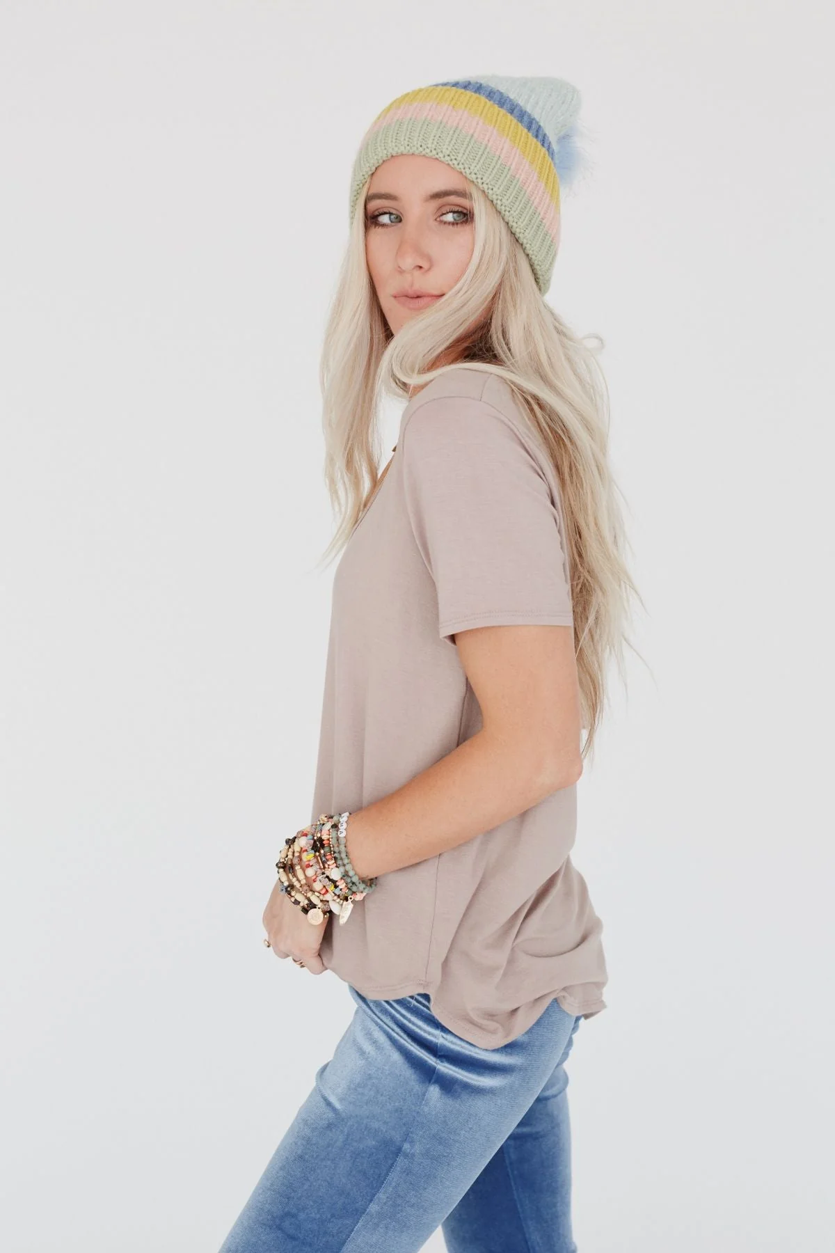Scoop Neck Bralette Tee - Khaki - Image 4
