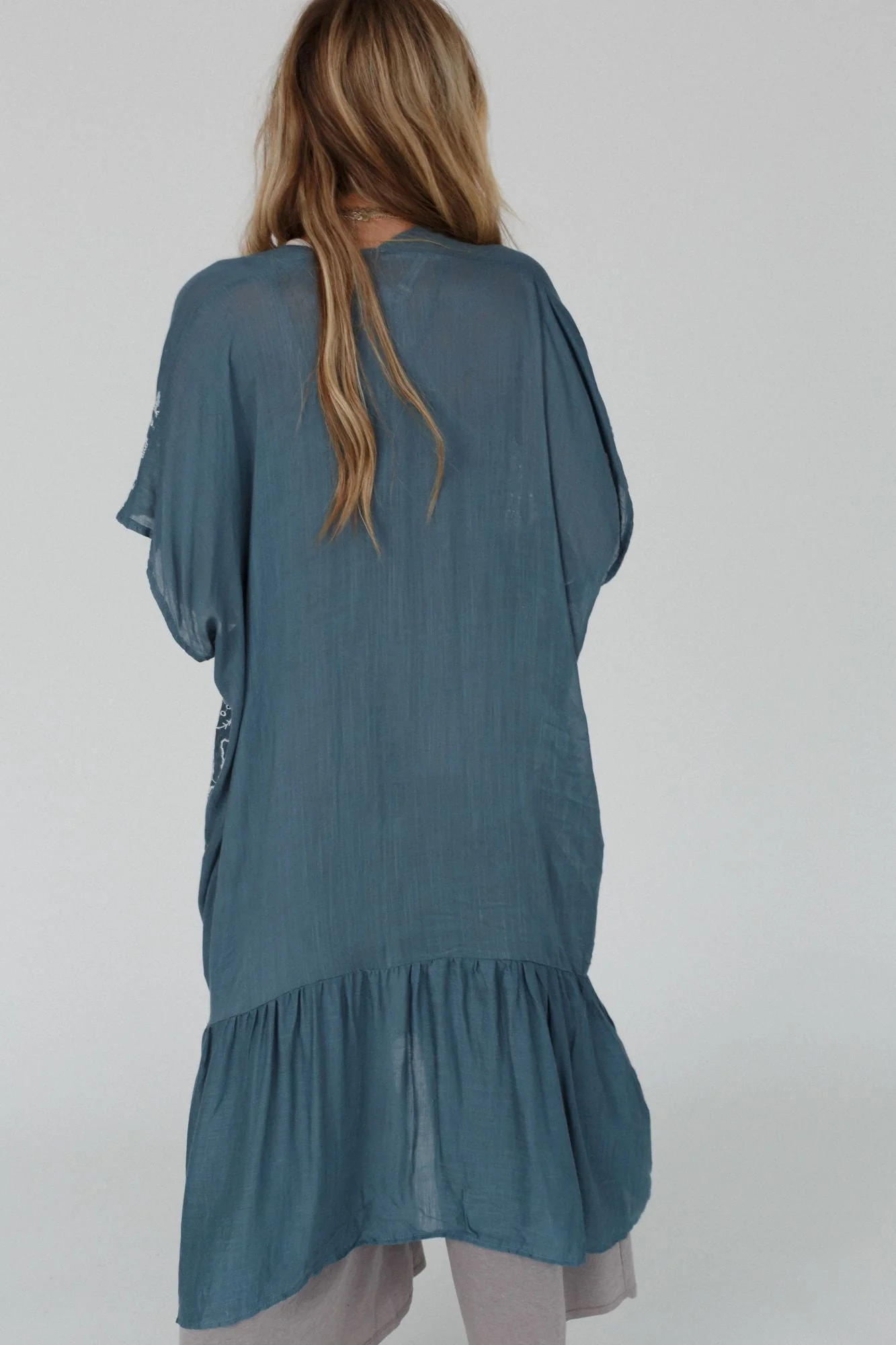 Coronado Embroidered Longline Kimono - Blue Gray - Image 4