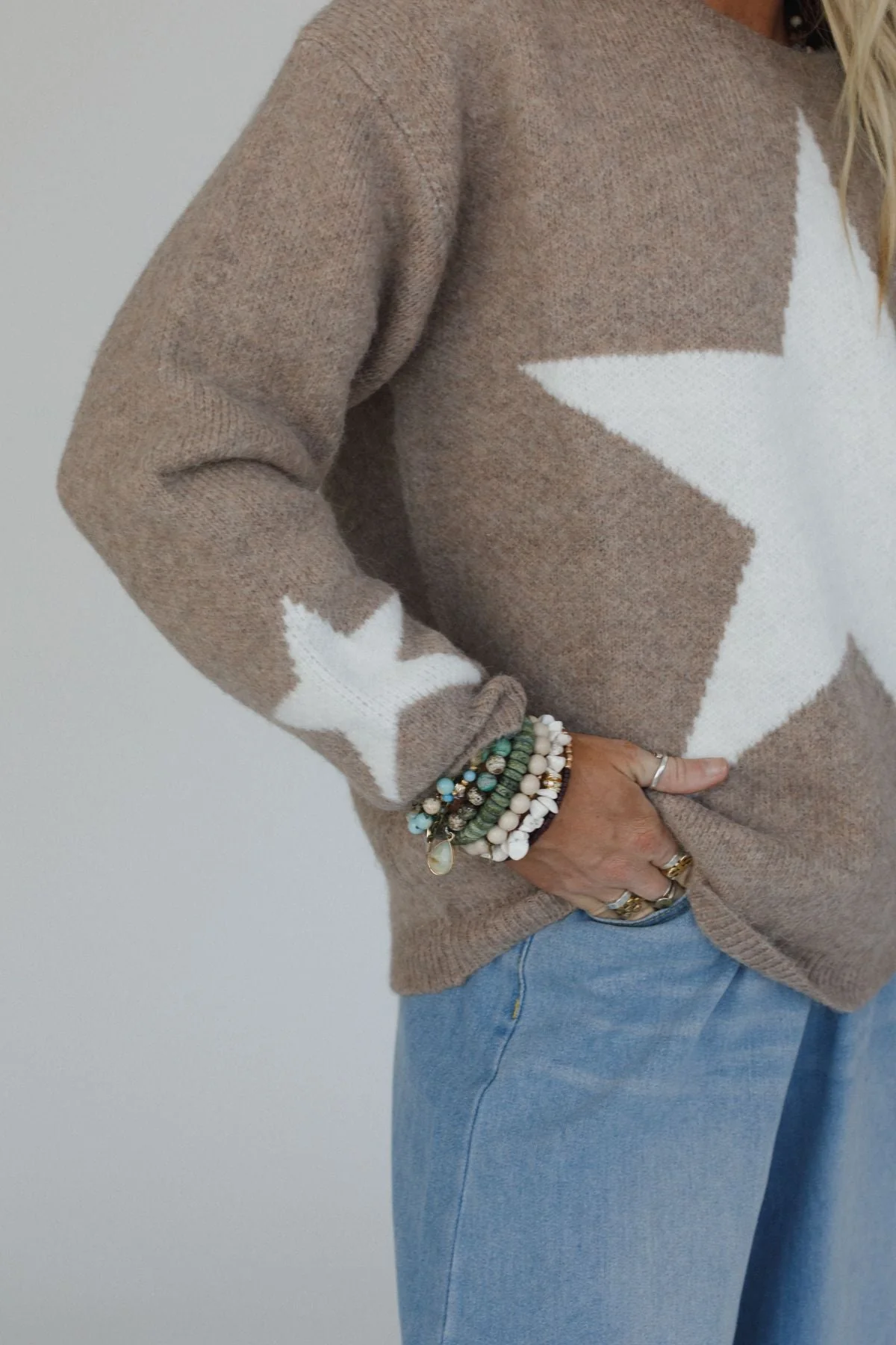 Corrine Star Print Sweater - Latte - Image 2