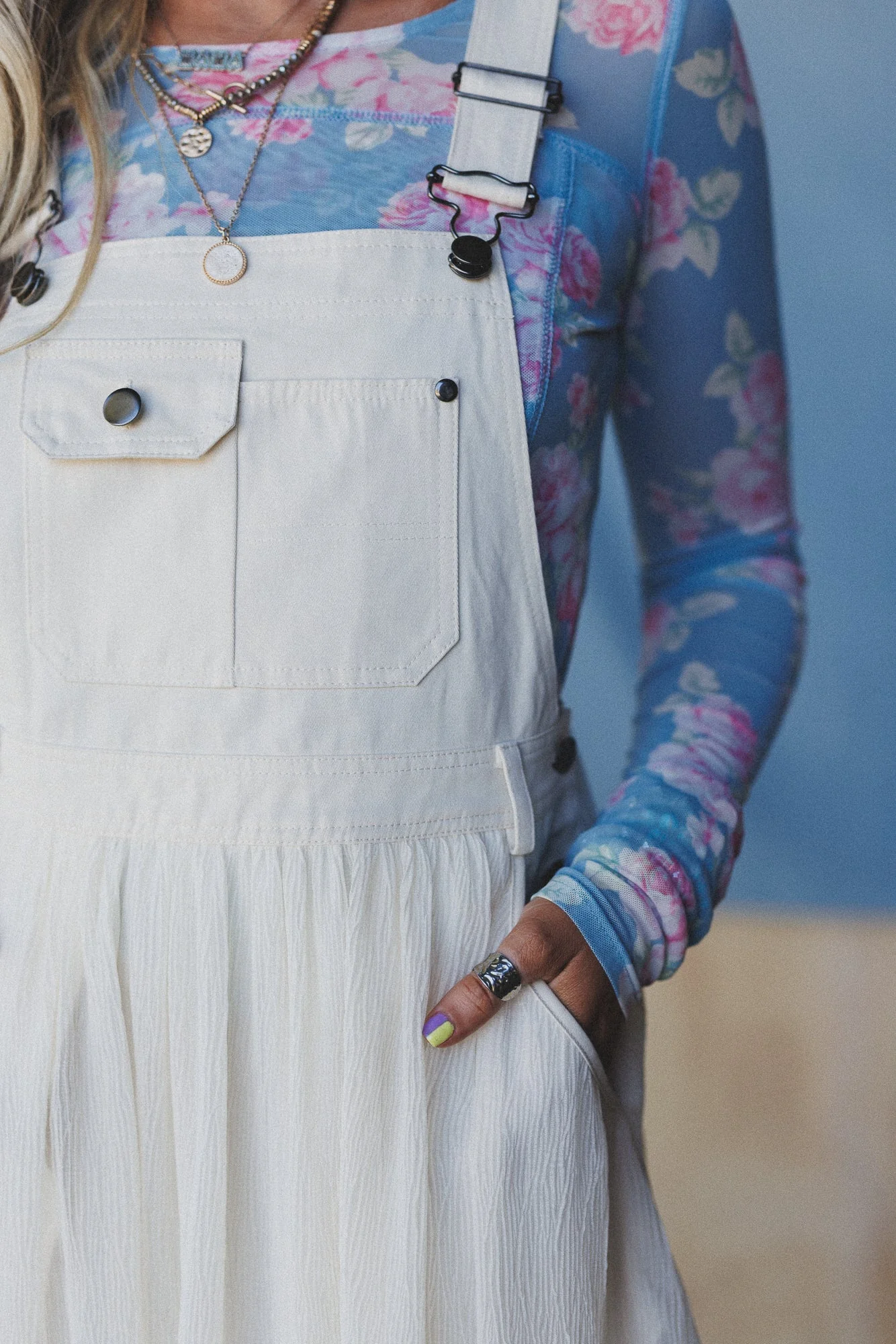 Country Dreams Overalls Dress - Beige - Image 3