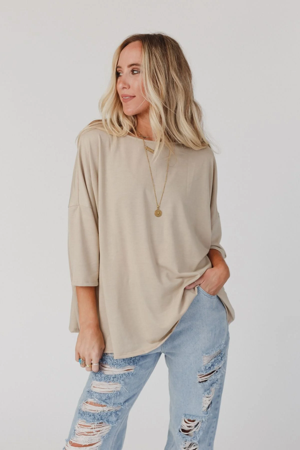 The Nest Cozy Cool Oversized Tee - Taupe - Image 5