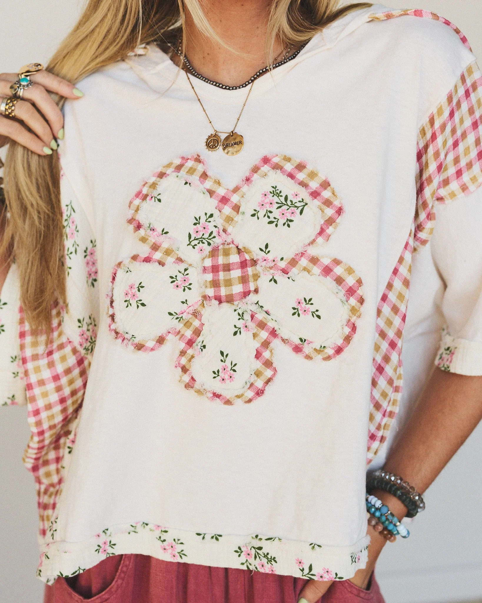 Crazy Daisy Floral Patch Top - Cream - Image 2