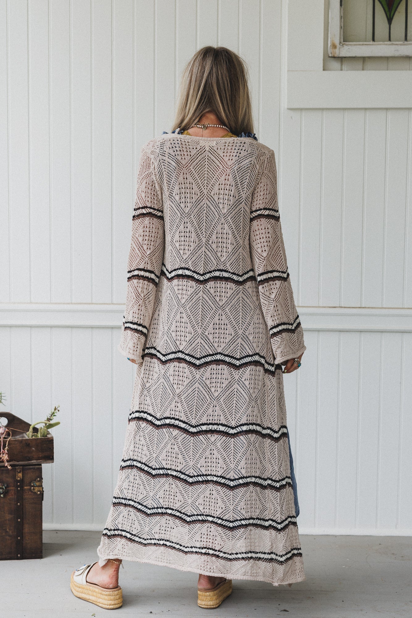 Crochet Breeze Cardigan Duster - Oatmeal - Image 5