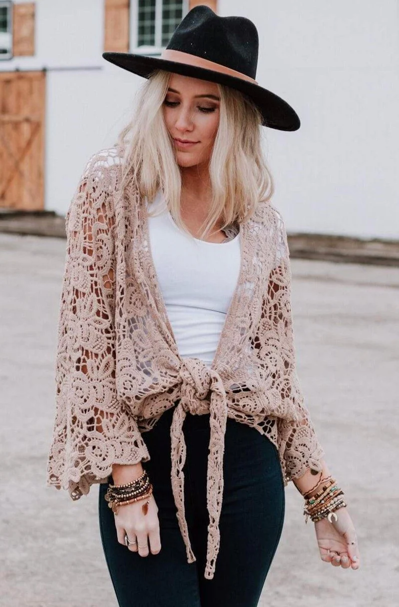 Crochet Petal Kimono Wrap - Mocha - Image 7