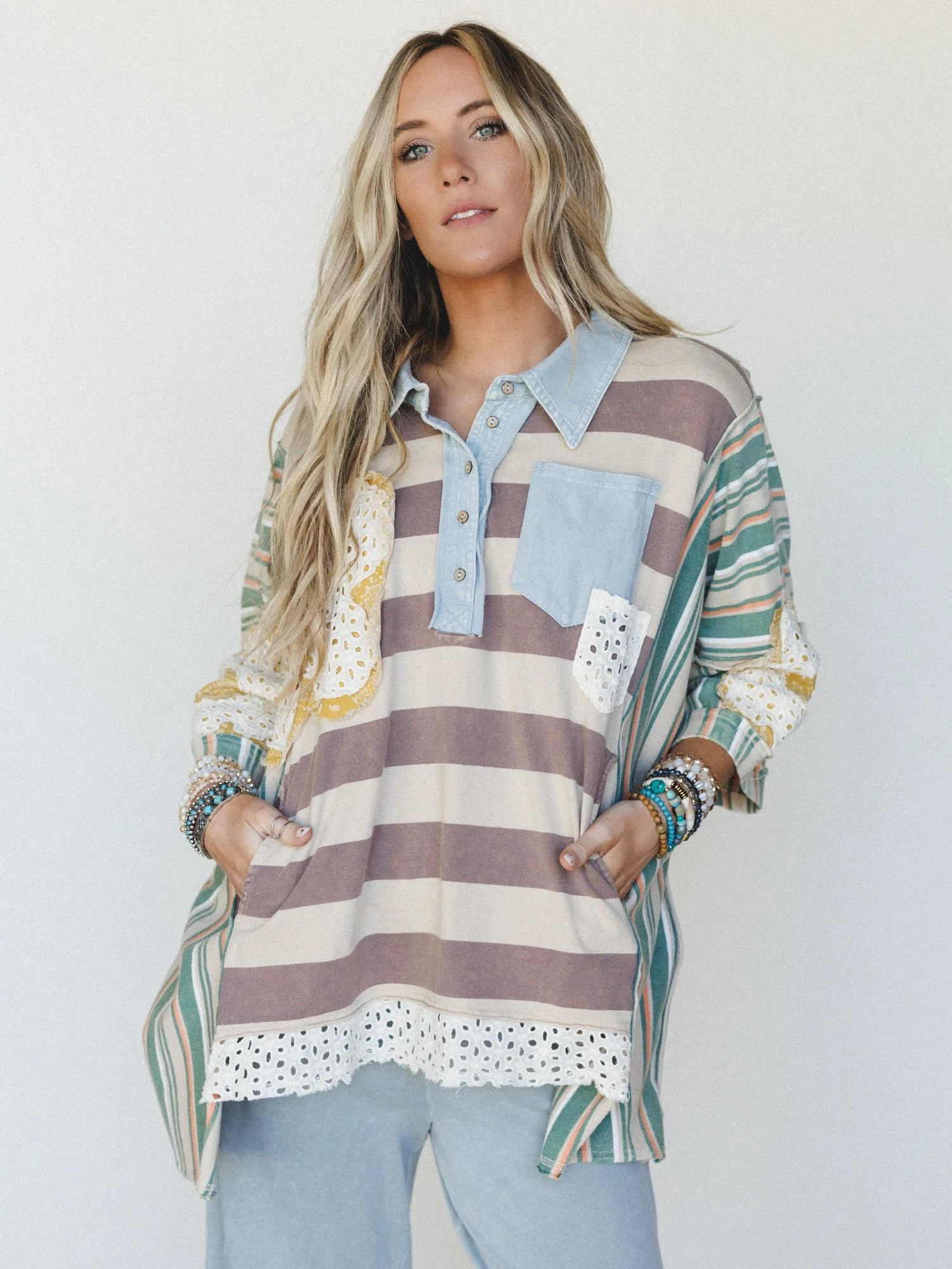 Daisy Darling Collared Top - Taupe Green - Pre Order