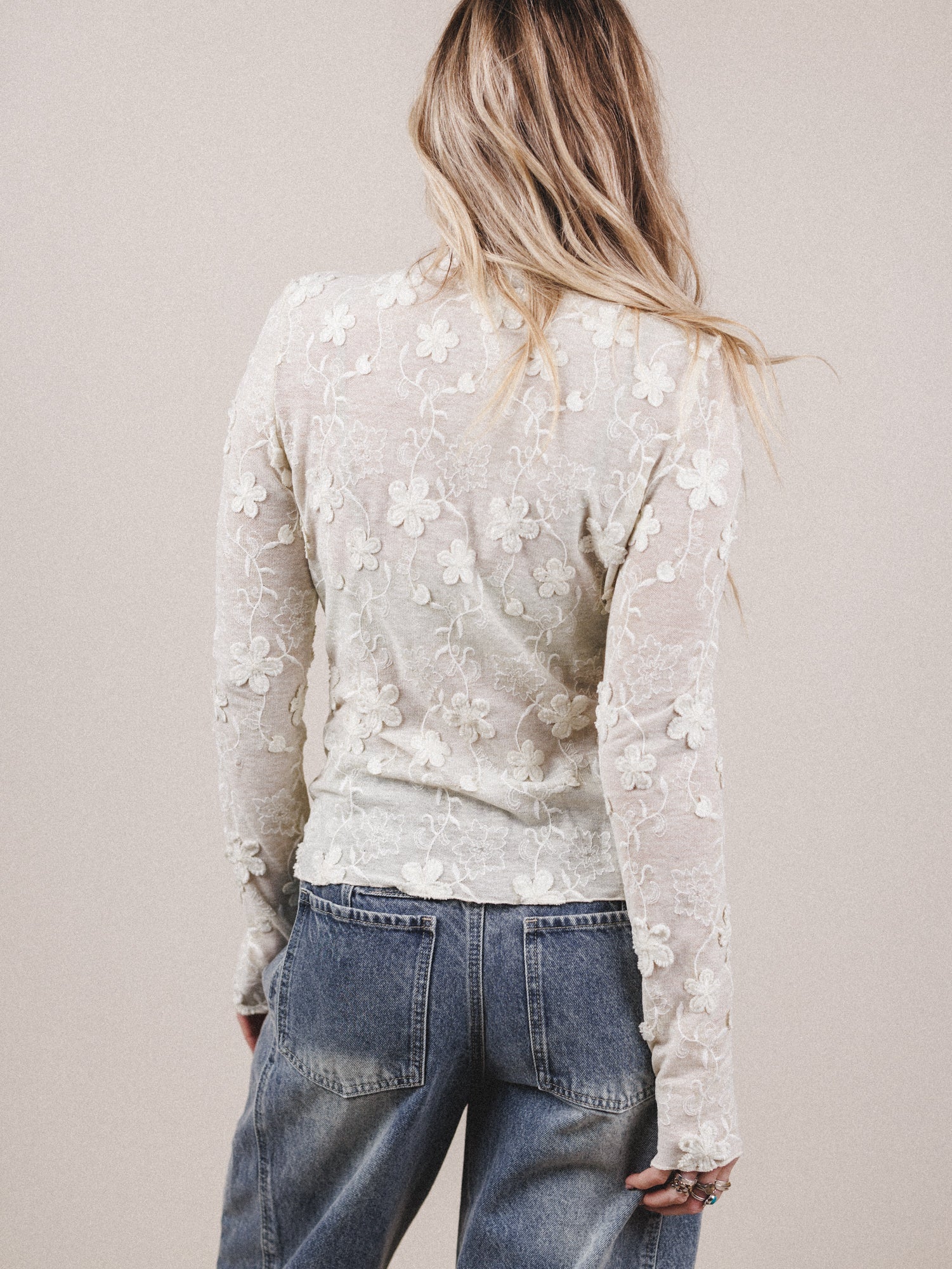 Daisy Veil Mesh Top - Ivory - Image 6