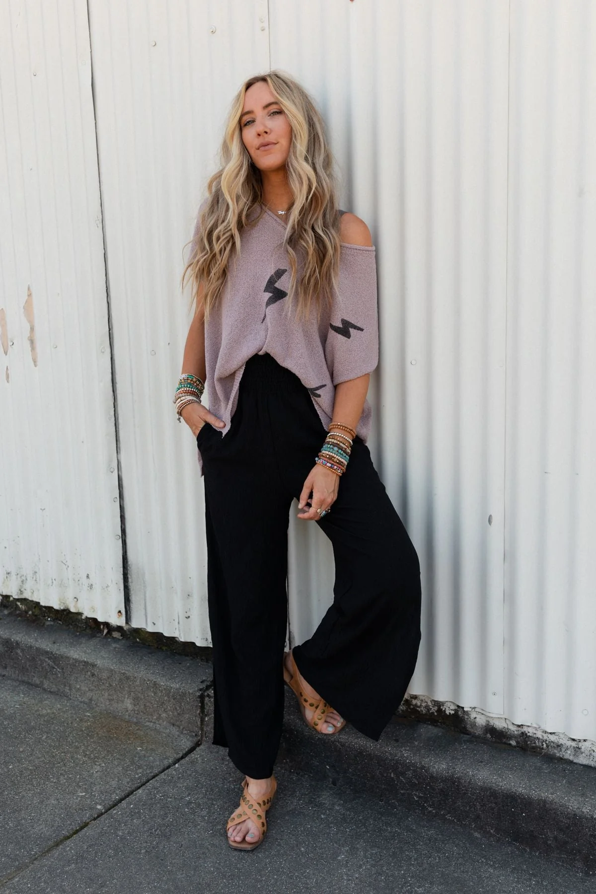 The Nest Dani Slit Wide Leg Pant - Black - Image 3