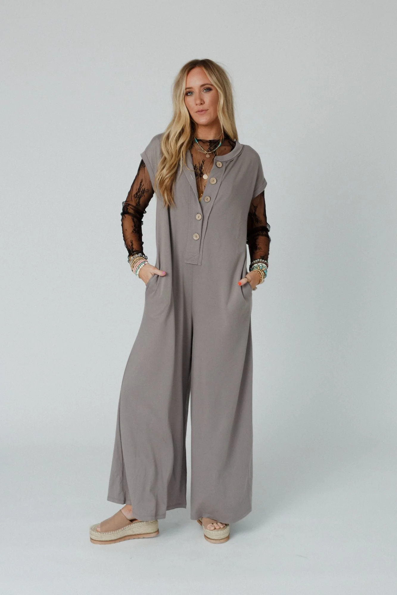 The Nest Davina Wide Leg Jumpsuit - Mushroom - Image 3