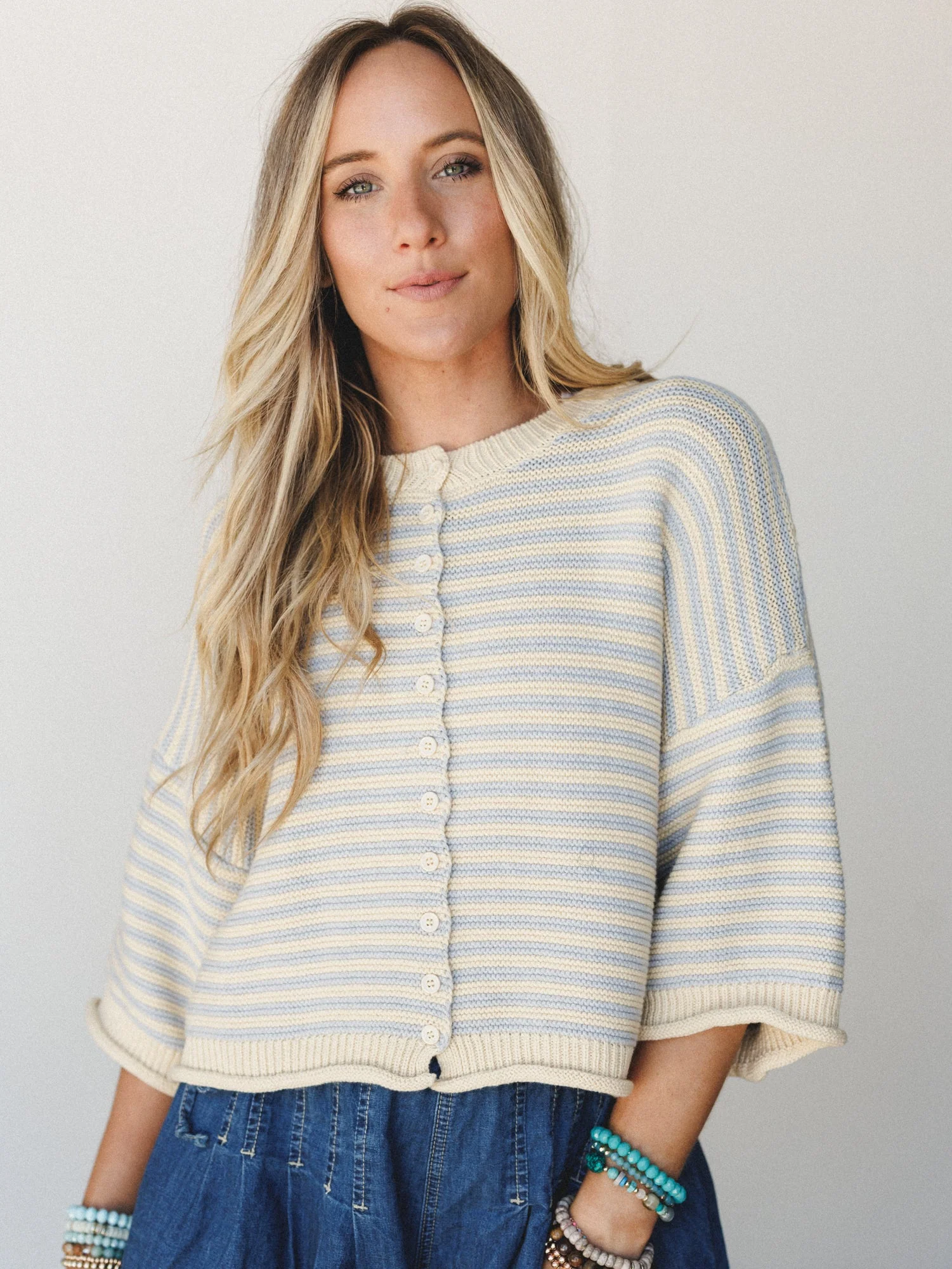 Darling Days Button Down Sweater - Yellow Gray - Image 2