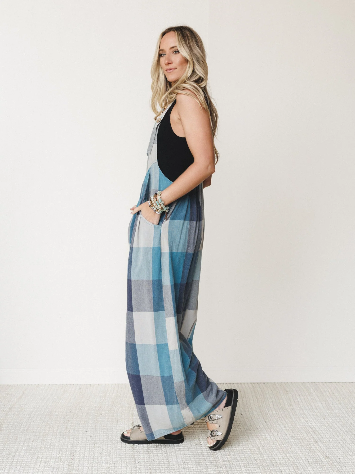 Delyah Plaid Pattern Overalls - Denim Mix - Image 2