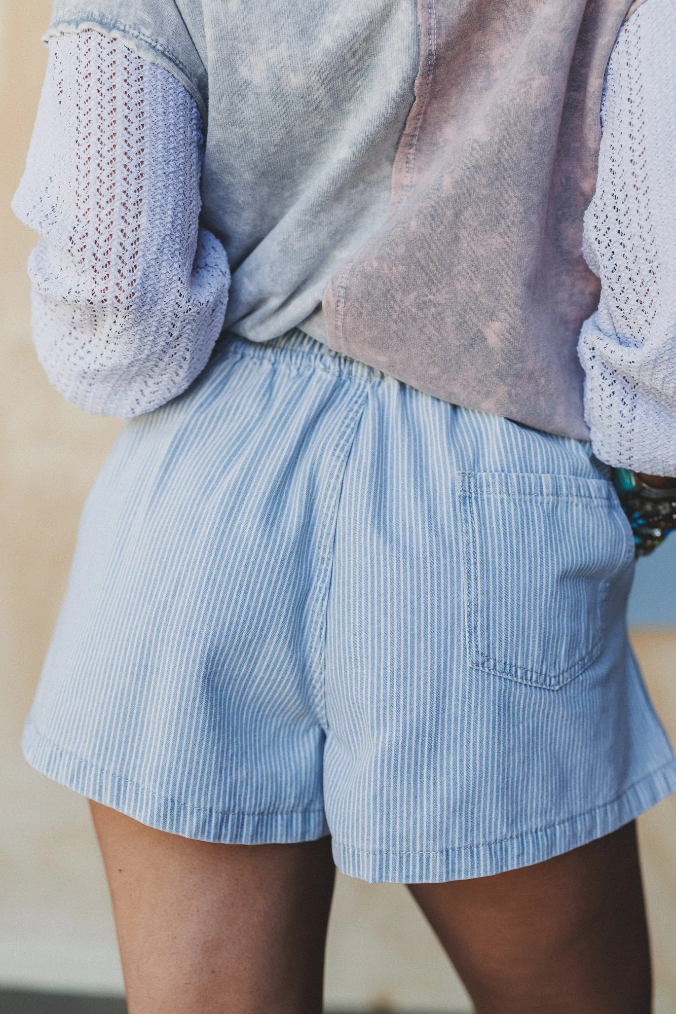 Denim Daze Drawstring Shorts - Denim Stripe - Image 4