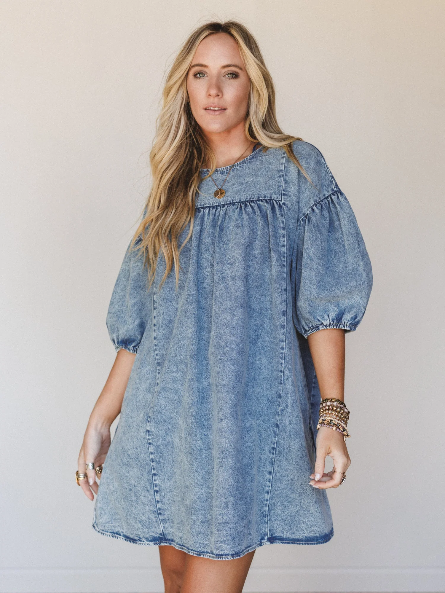 Denim Lover Puff Sleeve Dress - Indigo - Image 2
