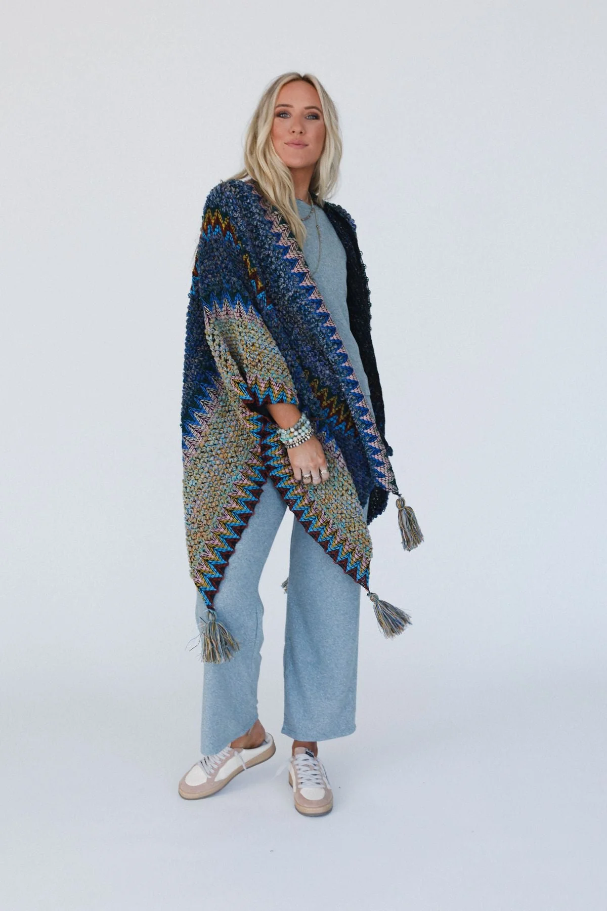 Desert Dreams Crochet Ruana - Cobalt - Image 12