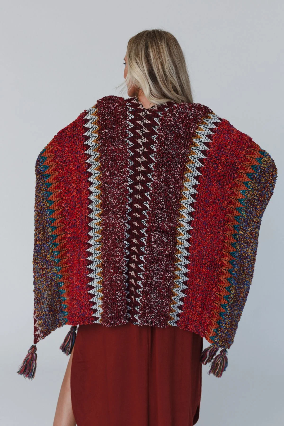 Desert Dreams Crochet Ruana - Maroon - Image 5