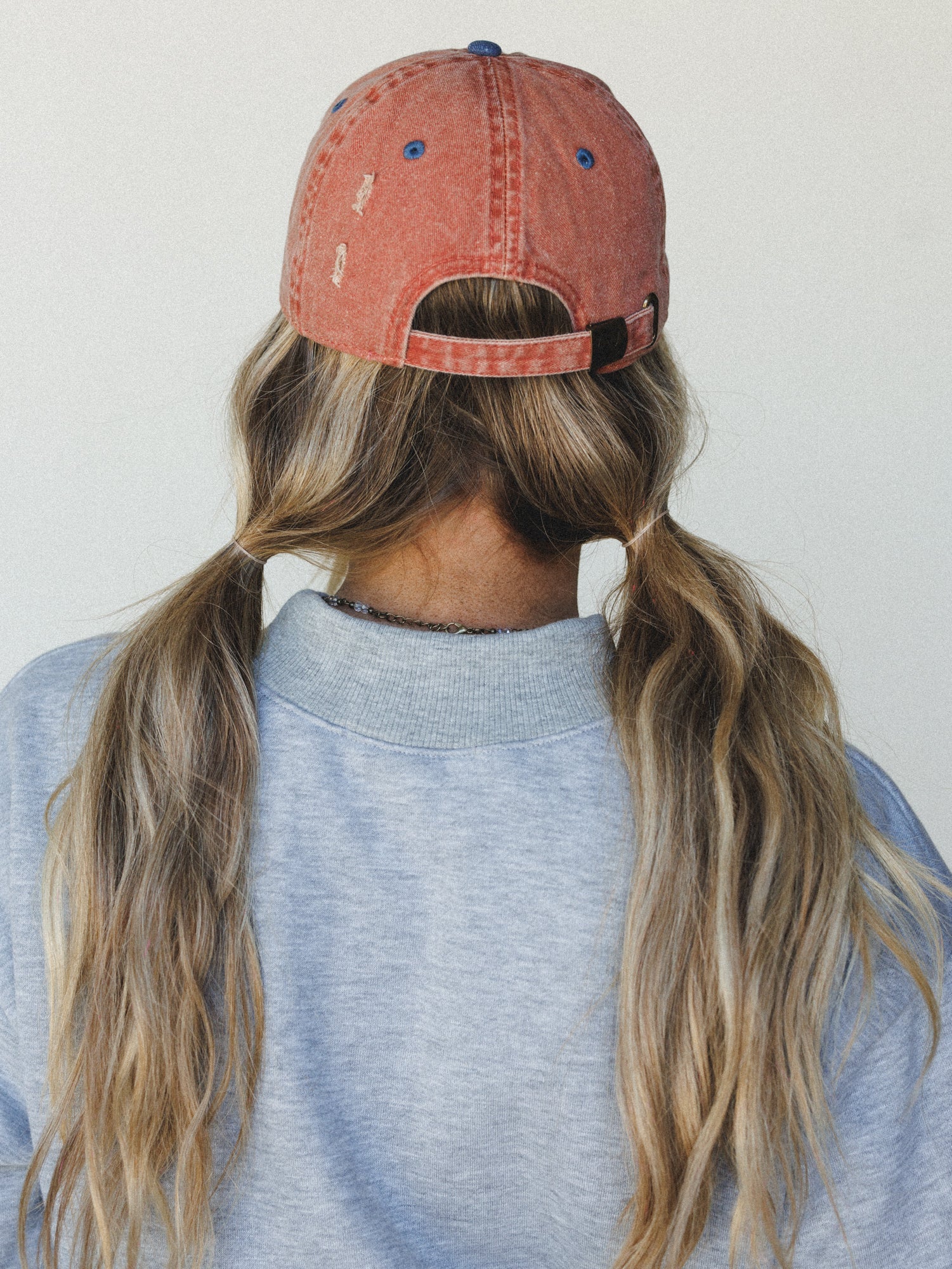 Distressed Baseball Cap Dad Hat
 - Two Tone Orange Blue - Image 7