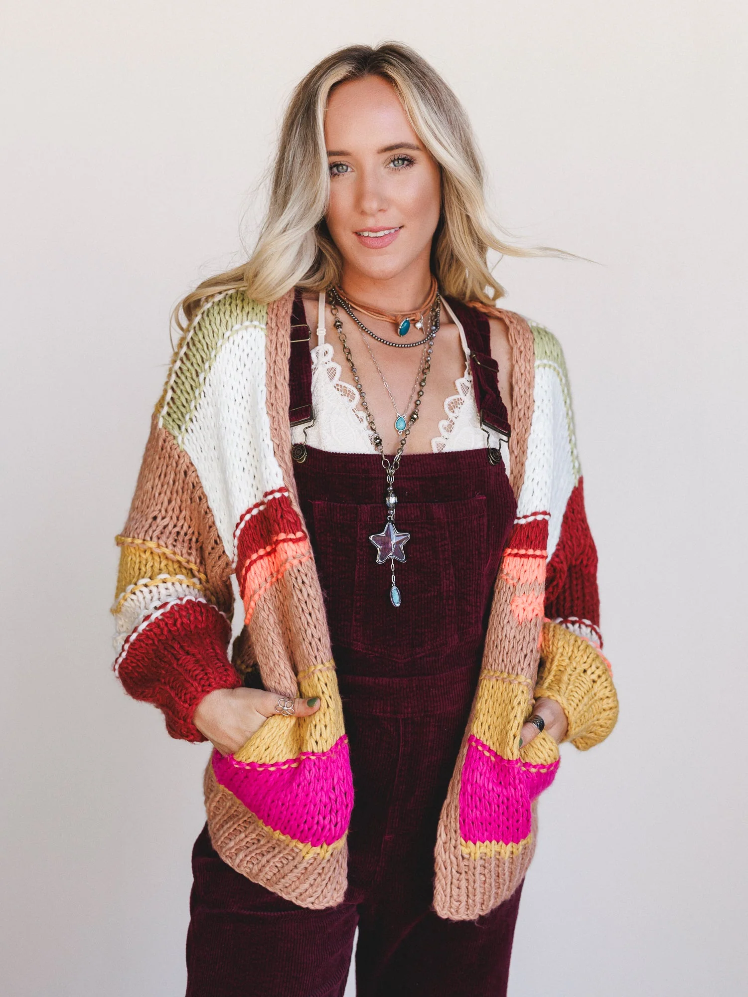 Down By The Bay Striped Cardigan - Brick - Image 3